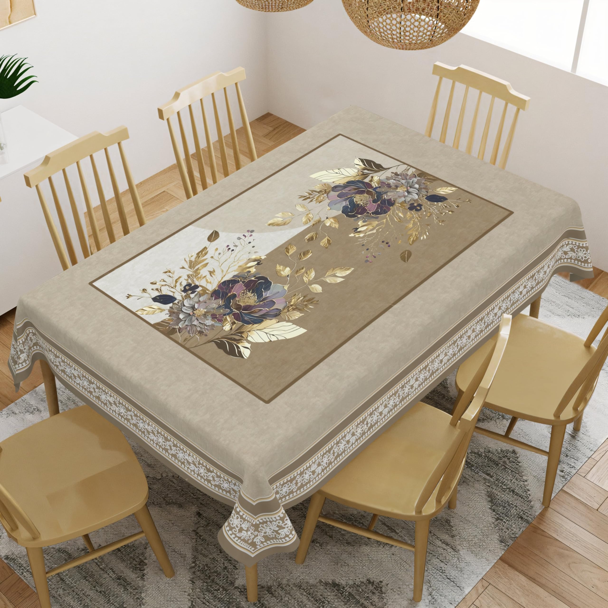 Cloth Fusion Gold Foil Velvet Dining Table Cover, 60X90 Inch, Taupe
