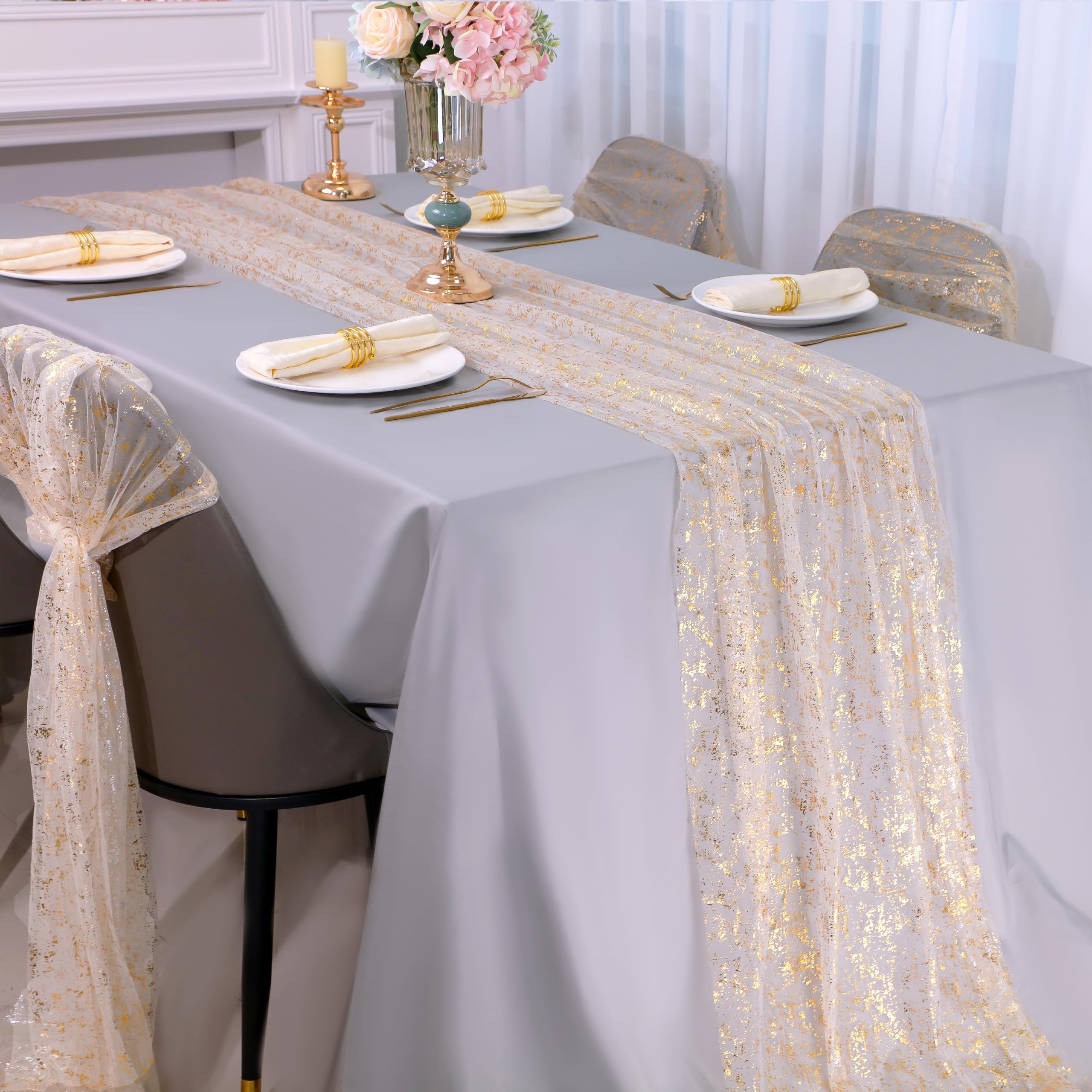 Snowkingdom Christmas Table Runner, Navy Blue Snowflake Cheesecloth Sheer Chiffon Gauze Table Runner, 120 Inch Seasonal Winter H