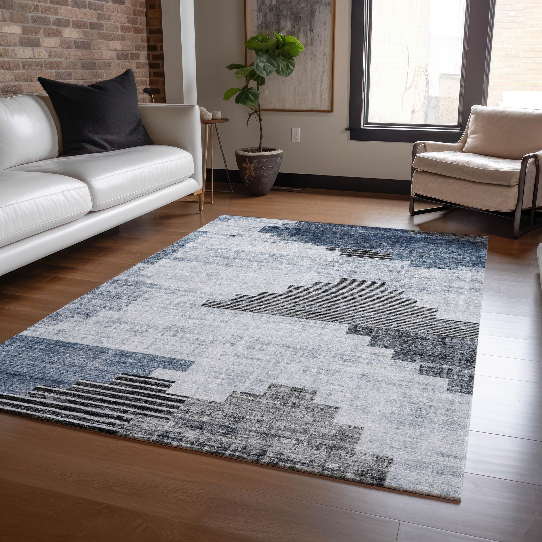 Machine Washable Indoor/Outdoor Chantille Blue 8 x 10 Rug