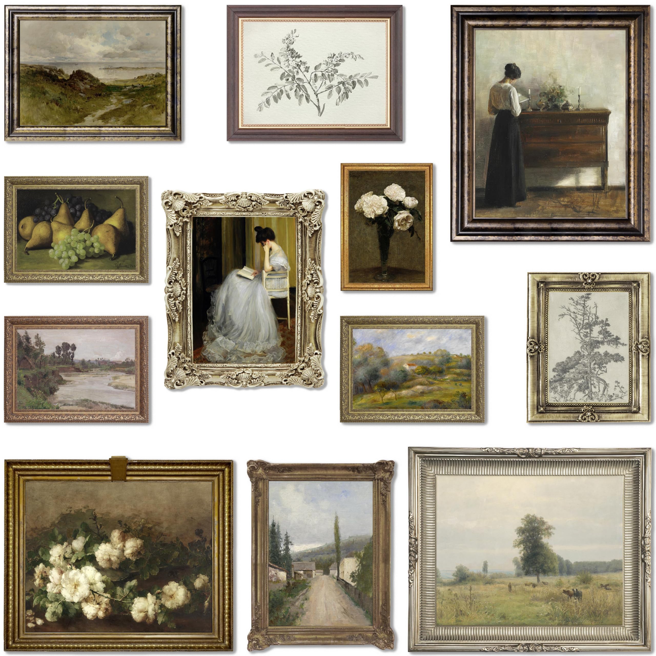 Lanchi95 12 Pcs Vintage Wall Art Decor, Vintage Art Prints, Vintage Posters For Room, Moody Gallery Wall Art, Eclectic French Co