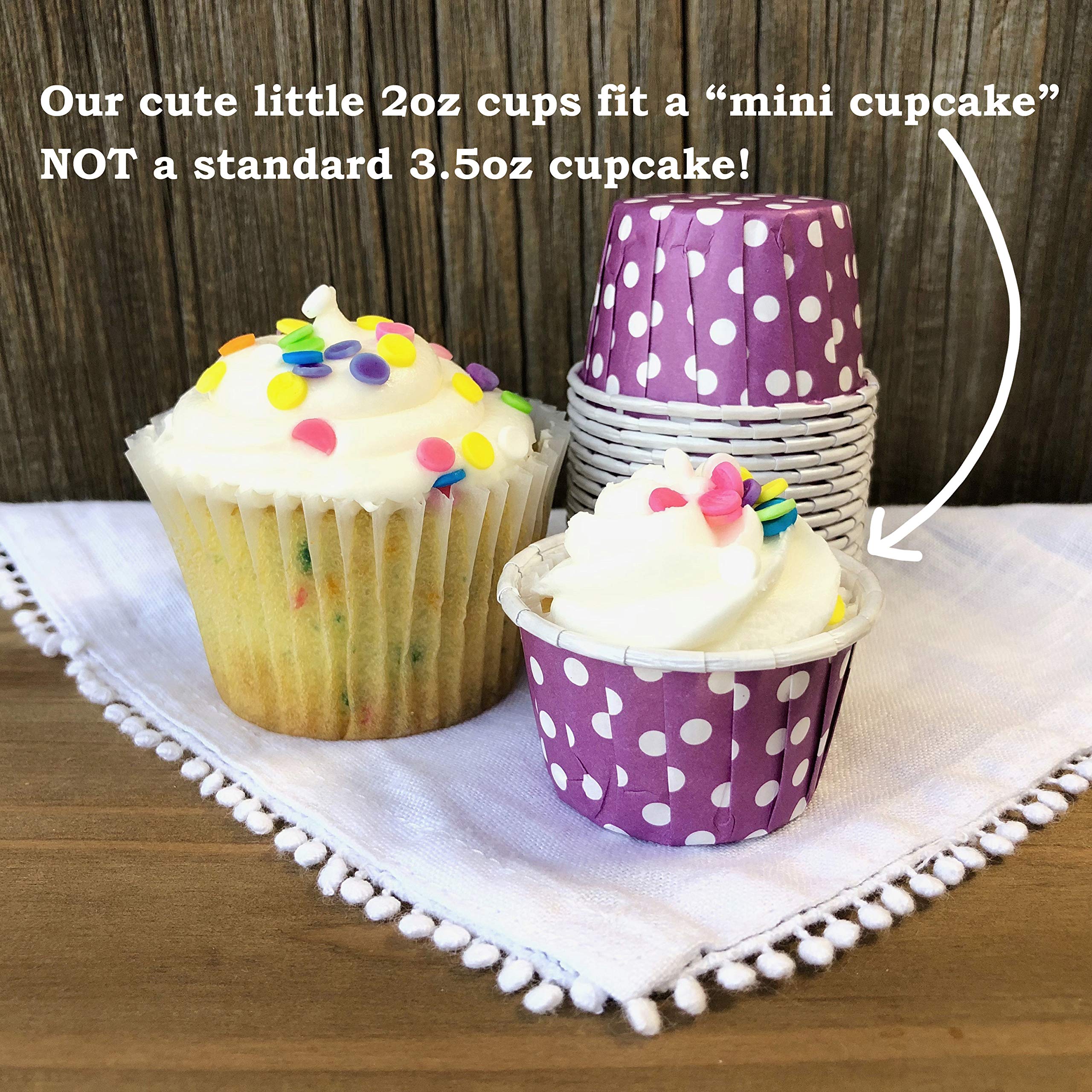 Bulk Mini Candy Nut Paper Cups - Valentine Birthday Easter - Mini Baking Liners - Purple White Polka Dot - 100 Pack