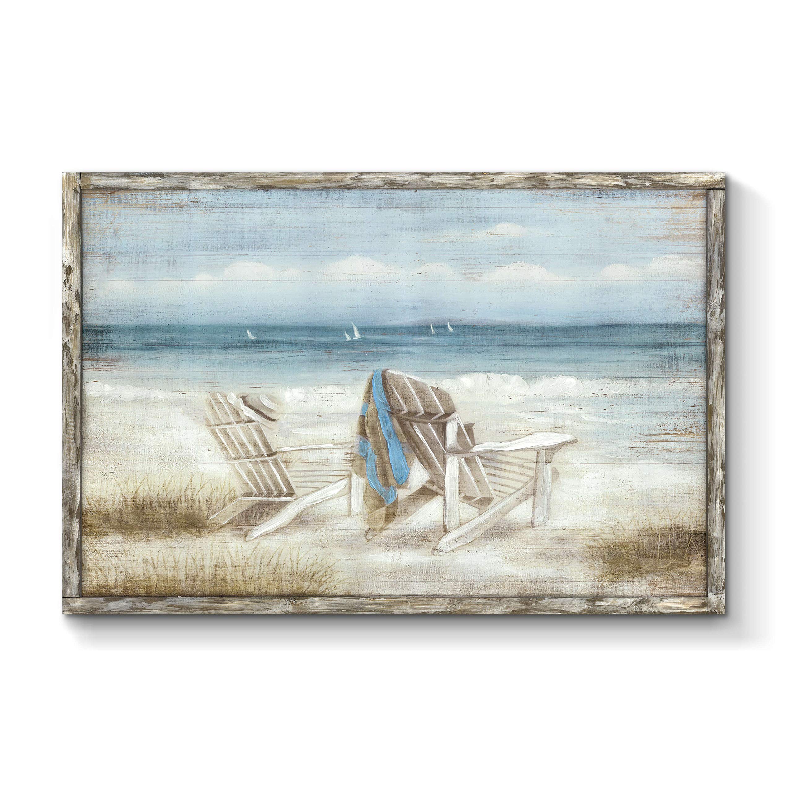 Tar Tar Studio Abstract Seascape Framed Wall Art: Beach Chair On Sand Hand Painted Painting Print For Bedroom (45'' W X 30'' H,