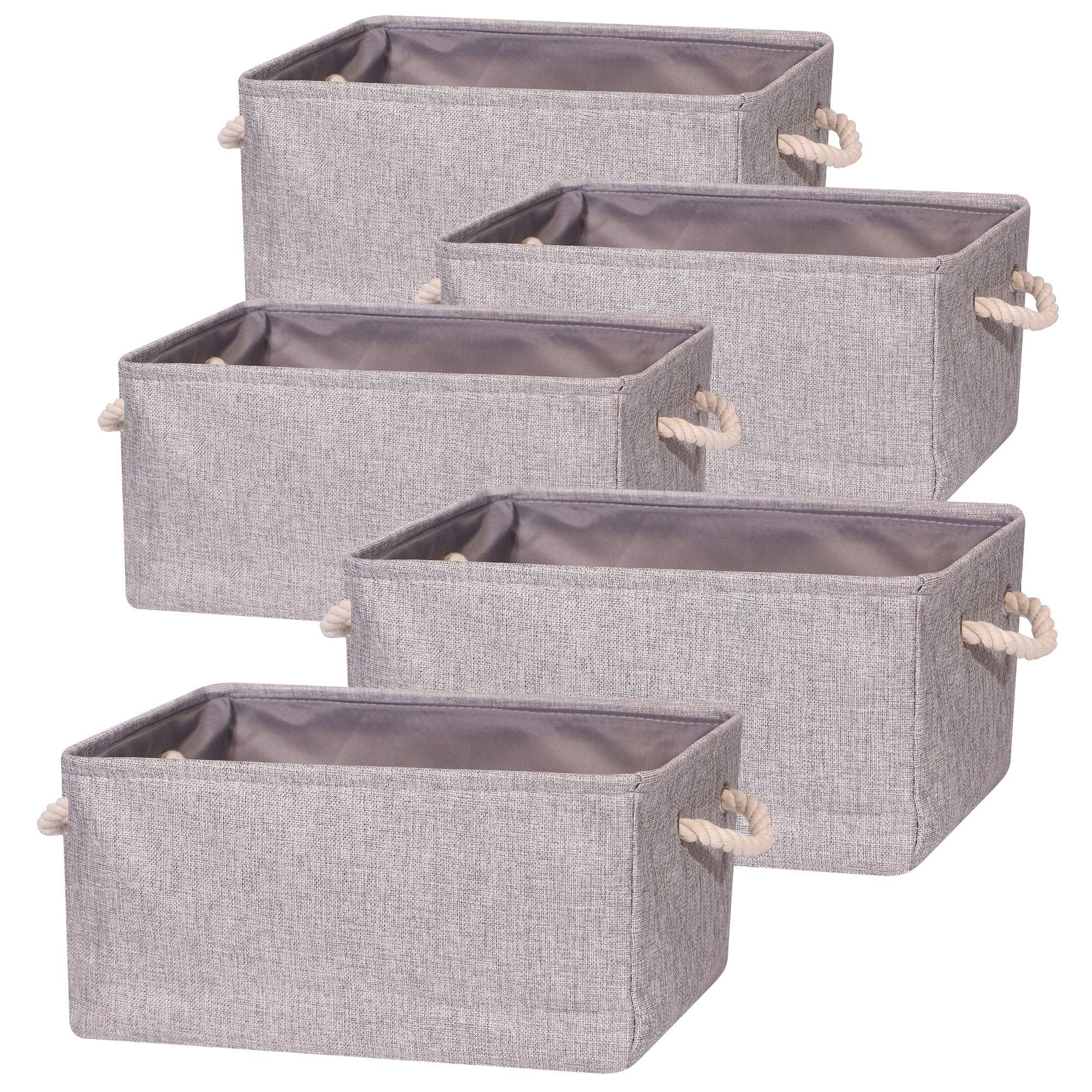 Tenabort 5 Pack Large Storage Basket Bin, Foldable Storage Cube Box Canvas Fabric Collapsible Organizer With Handles For Closet