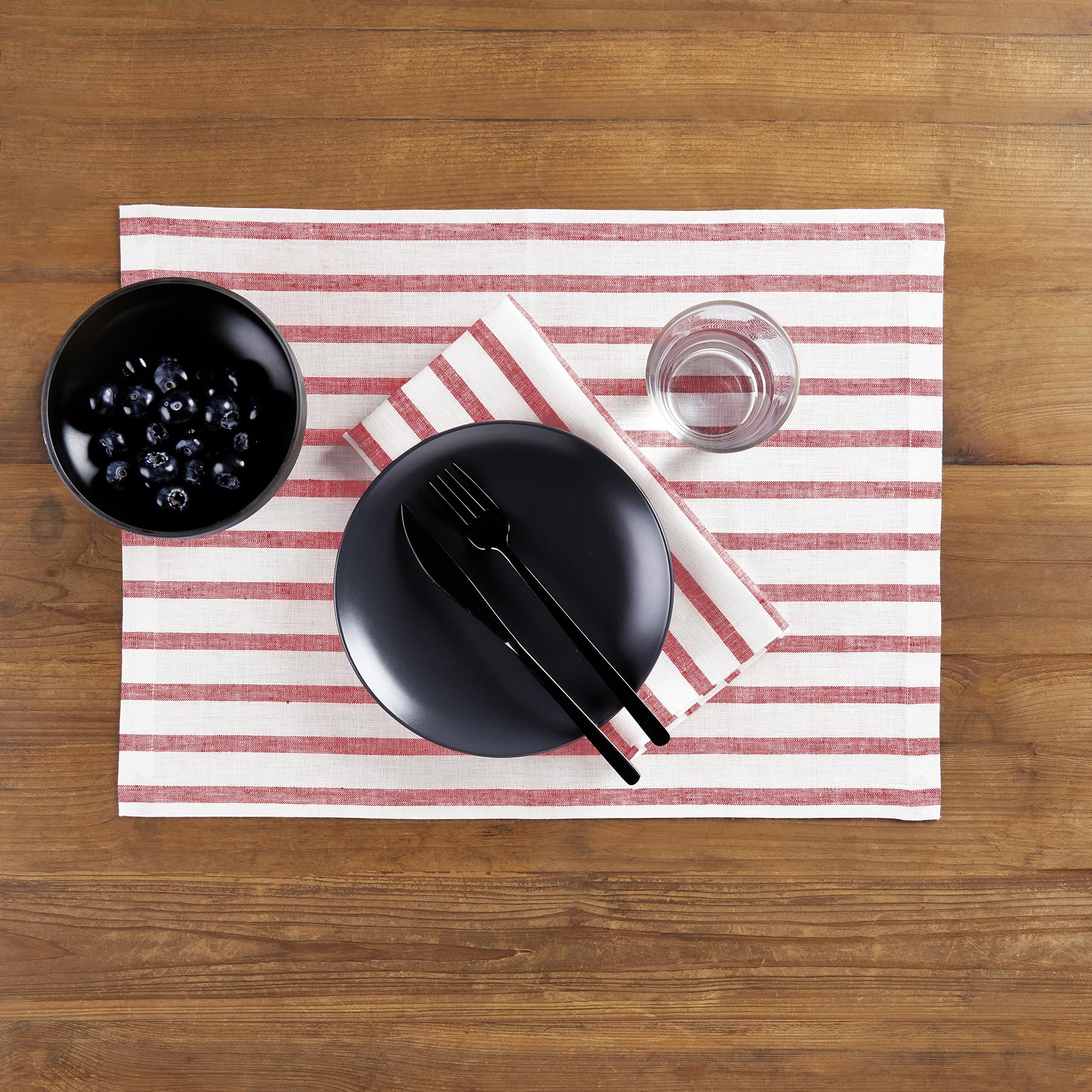 Solino Home Stripe Linen Dinner Napkins 20 X 20 Inch - 100% Pure Linen Red And White Cloth Napkins Set Of 4 For Spring - Madison