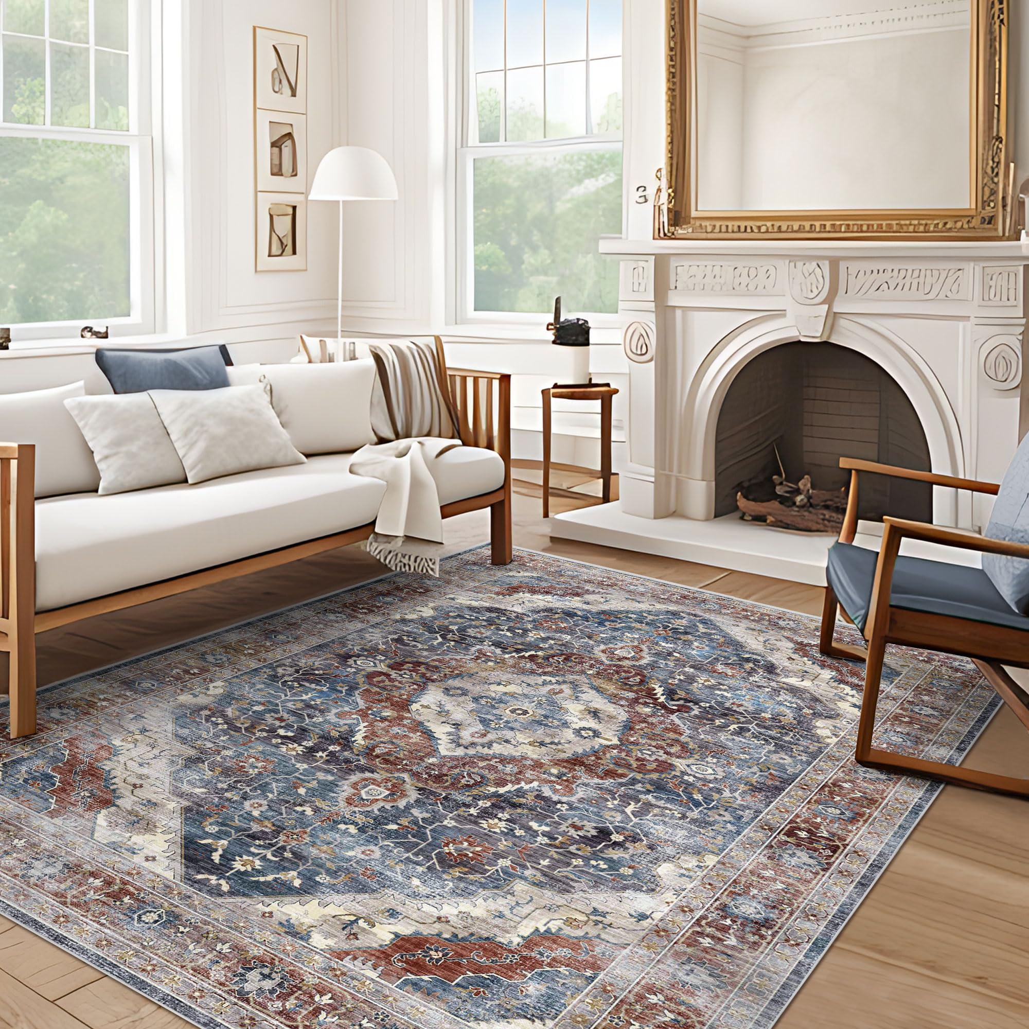 Deerly 5 x 7 Rug Washable Rugs 5x7 Rug, Non Slip Large Rug for Living Room Bedroom Dining Room, Low-Pile Kid & Pet Friendly Dist