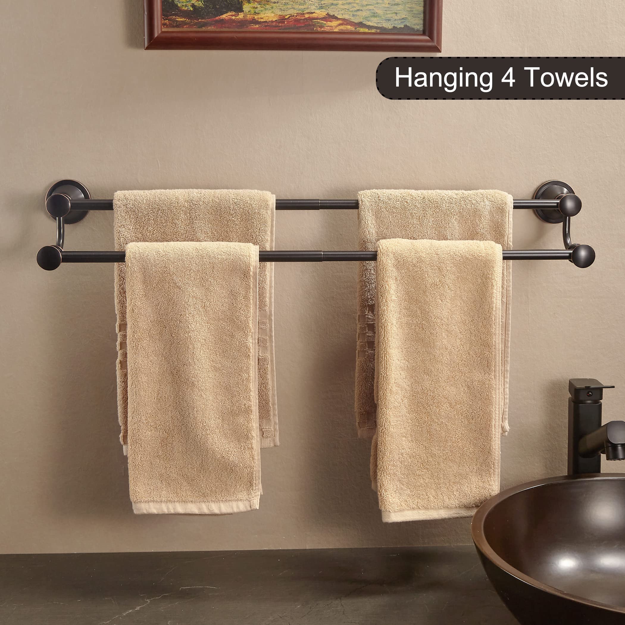 WOLIBEER Bronze Double Towel Bar  Adjustable 14.96 to 26.57 inches Towel Holder Oil Rubbed Farmhouse Towel Rack Rustic Towel Hanger Bathroom Wall Mounted