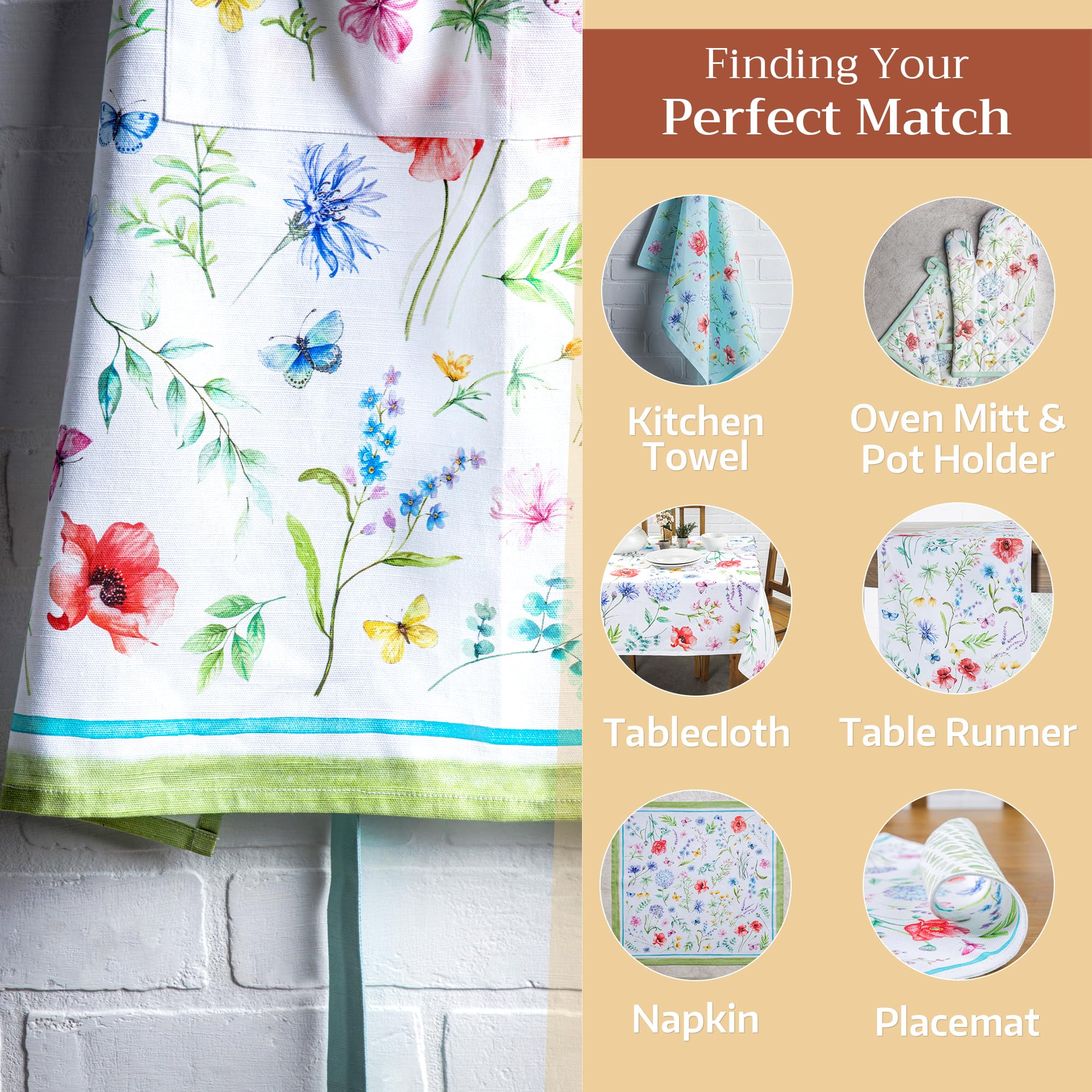 Maison d ' Hermine Apron 100% Cotton 1 Piece Adjustable Neck Strap Apron with Center Pocket & Long Ties for Gifts  Chef  Women & Men Parties  Just Floral - Spring/Summer (27.50 ''x31.50 '')