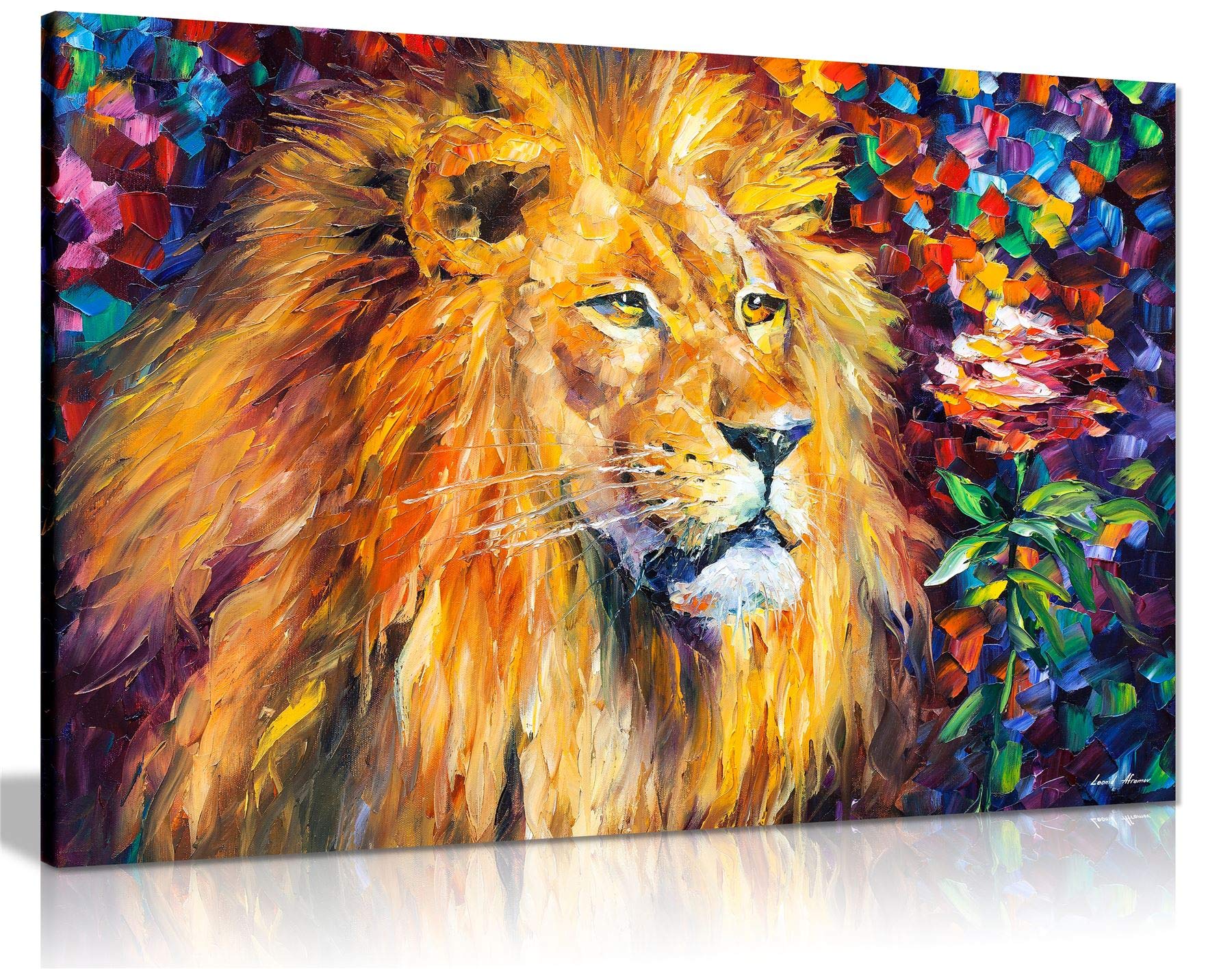 Lion By Leonid Afremov Canvas Wall Art Picture Print For Home Decor (24X16)