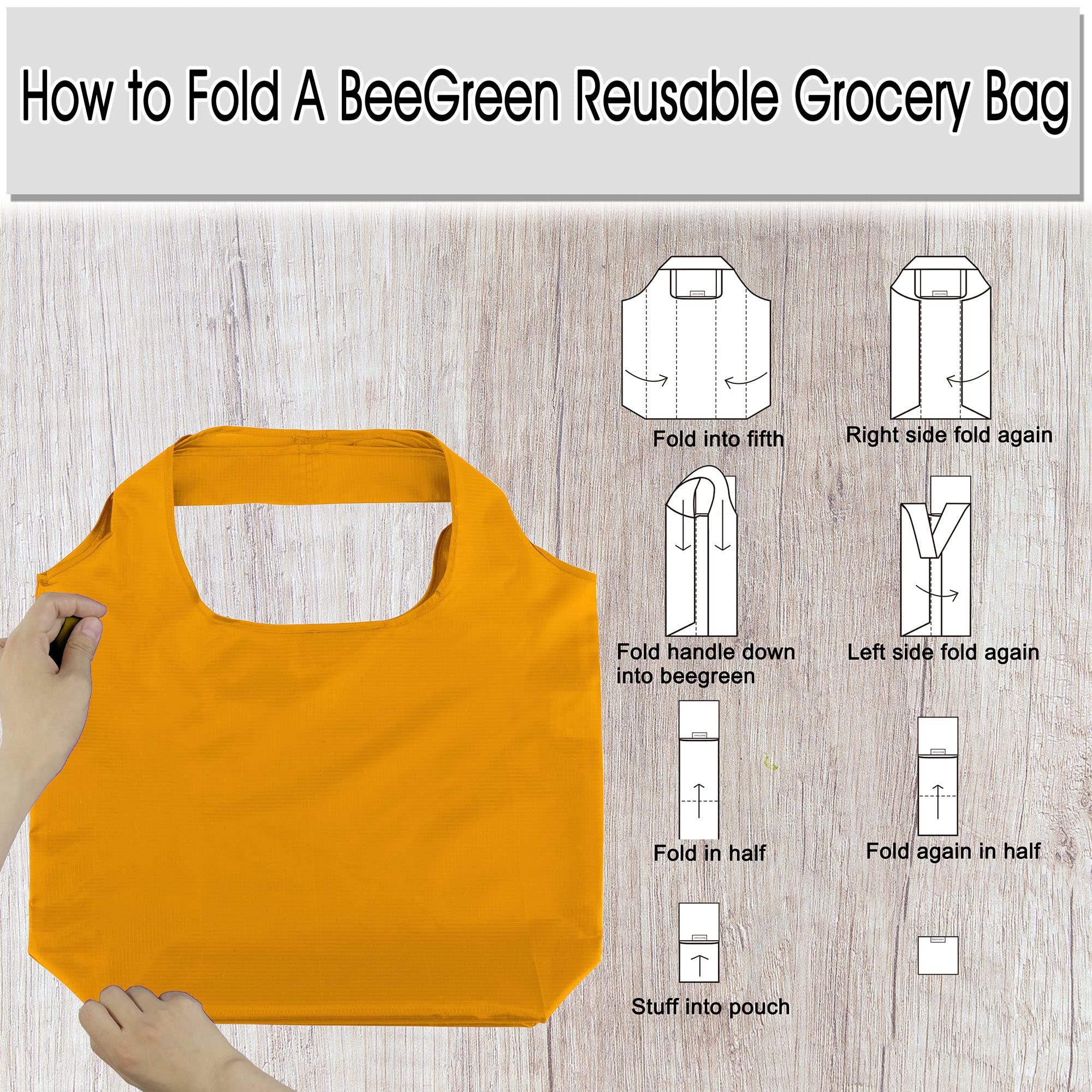 BeeGreen Yellow Reusable Grocery Bags Light Orange Shopping Bags Bulk 50LBS X-Large Foldable Heavy Duty 10 Pieces