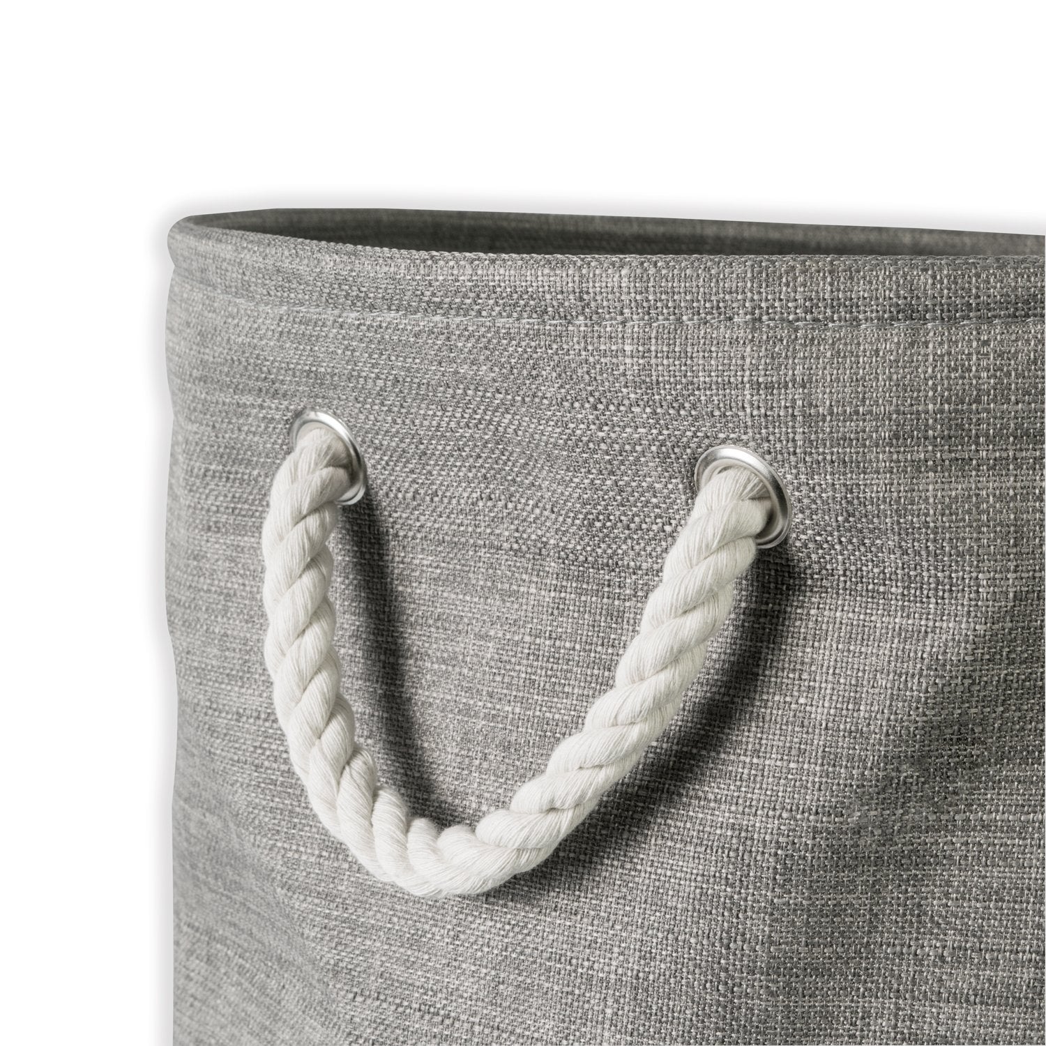DII  Collapsible Variegated Polyester Storage Bin with Cotton Handles Small Round Gray