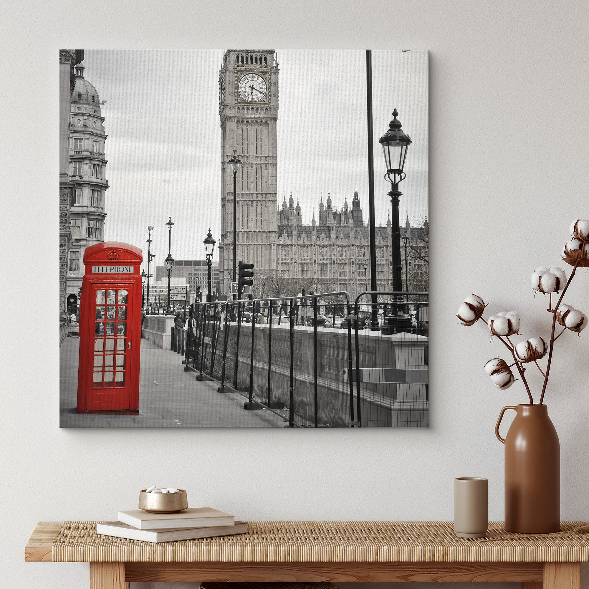 Wall26 Canvas Print Wall Art Pop Of Color Telephone Booth In England Architecture & Maps Cities Photography Realism Chic Scenic