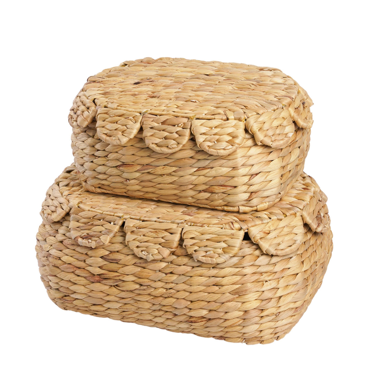 Lusydeco Set Of 2 Hand Round Wicker Storage Baskets With Lid, Rattan B ...