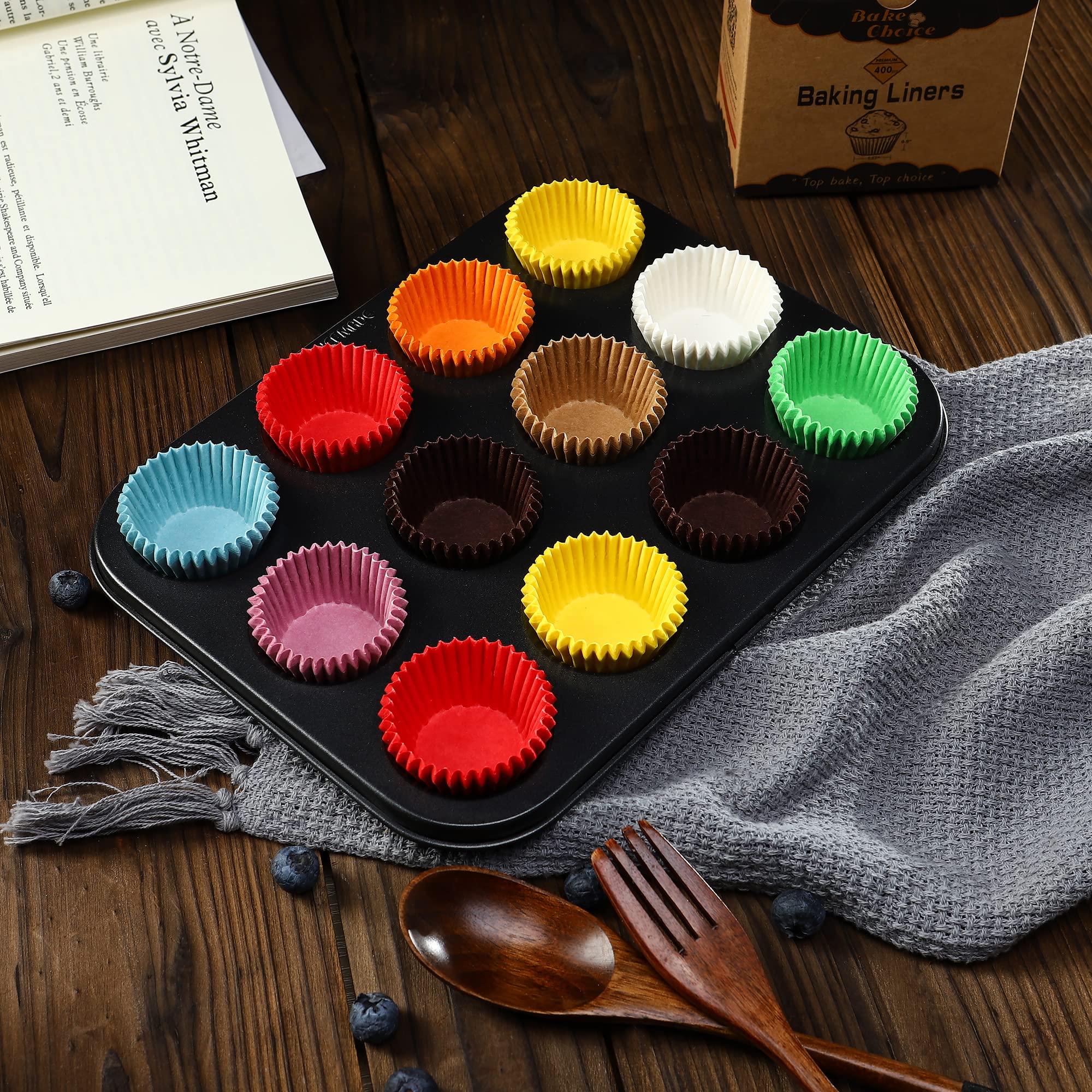 Bake Choice Non-Stick 400Pcs Mini Cupcake Liners For Baking, Natural Parchment Mini Muffin Liners For Mini Muffin Pan, Mini Cupc