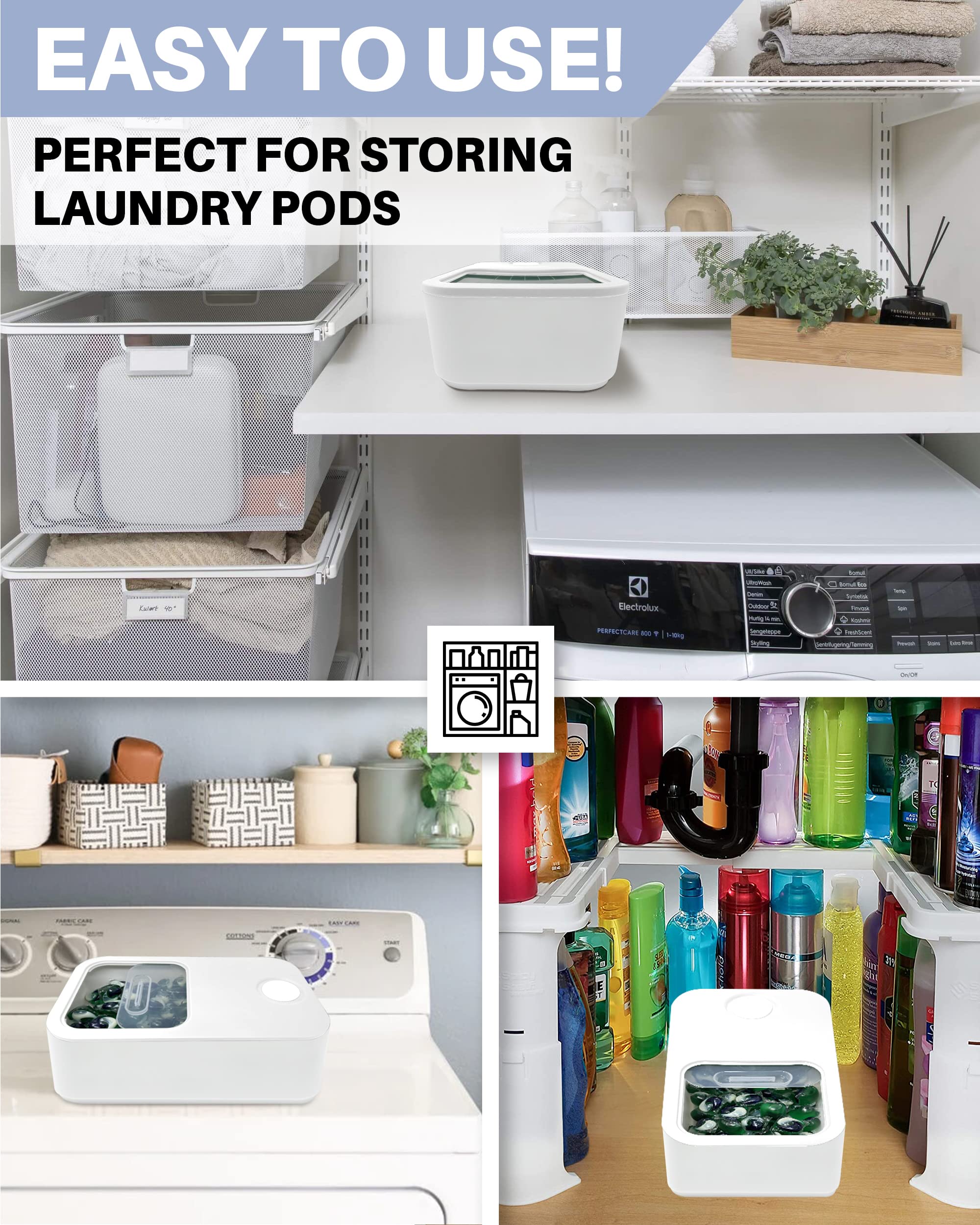 Skywin Laundry Pod Container With Slide Lid (White) - 15   X8.7   X4.5   - Holds 11 Pounds, Fits 2 Bottles Of Laundry Detergent