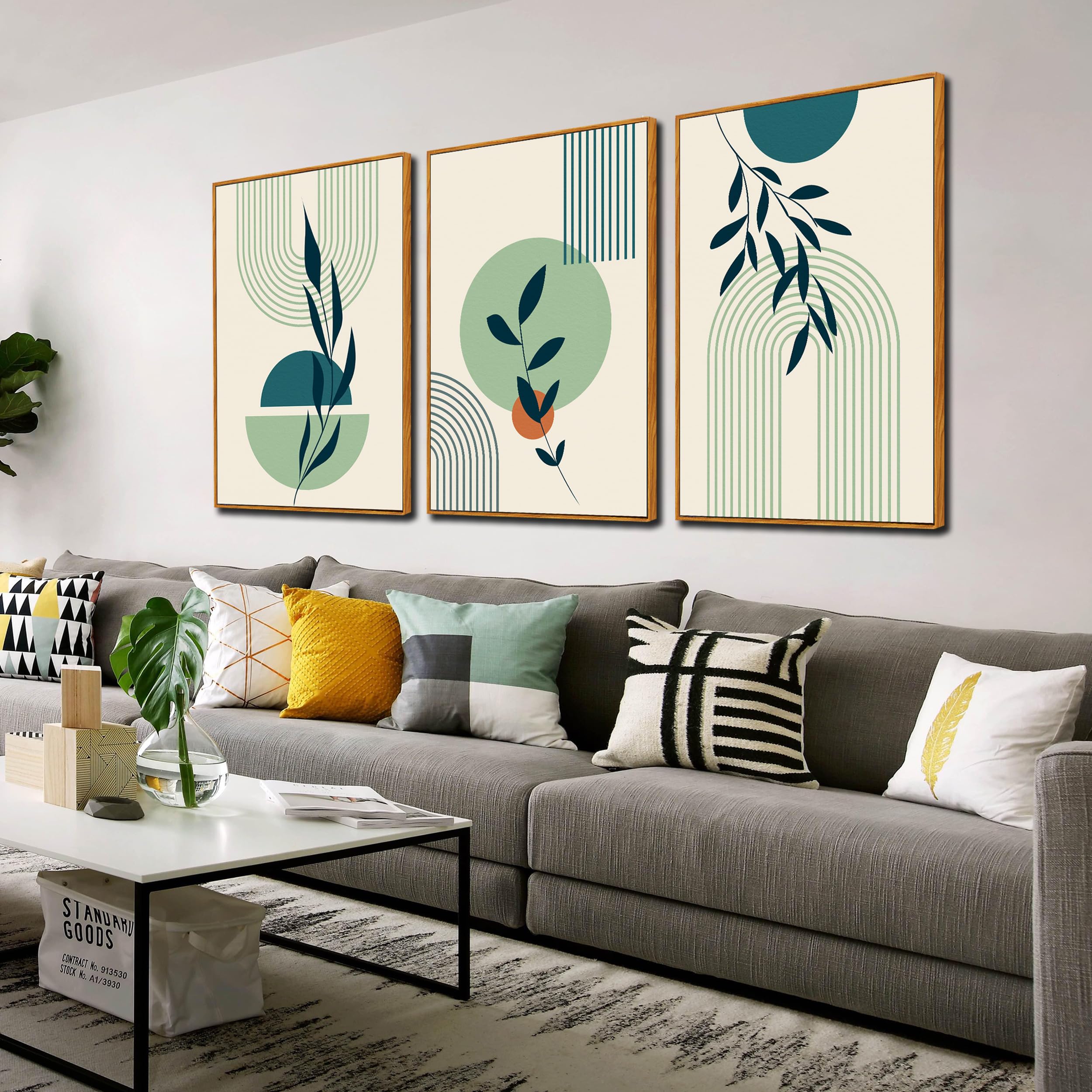 Zhaoshop Green Plant Framed Wall Art - Bohemian Wall Decor For Bedroom - Boho Pictures Wall Decor Size 24'' X 36'' X 3 Pieces
