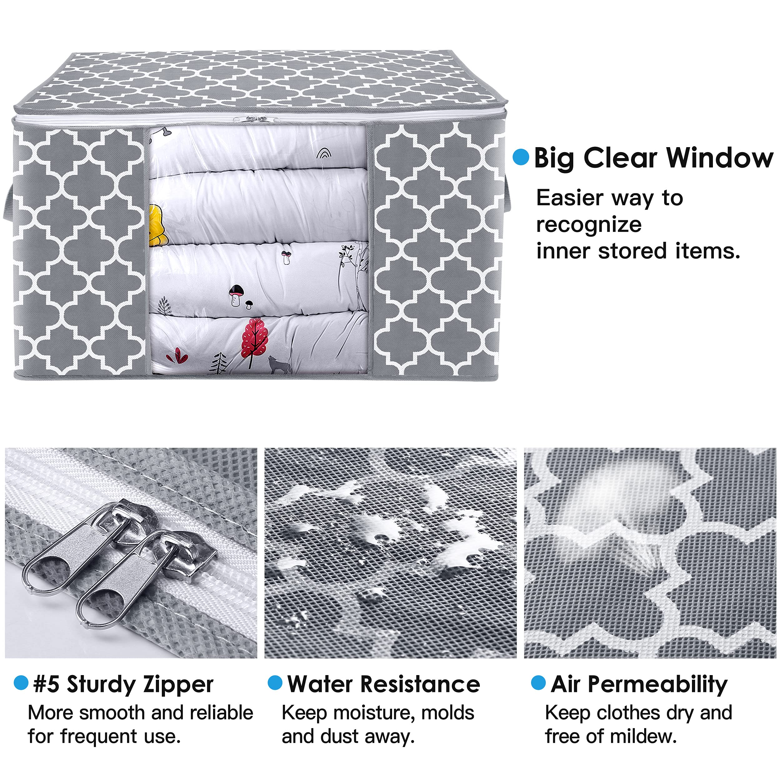 WISELIFE Storage Bags 100L 4-Pack Large Blanket Clothes Organization and Storage Containers for Bedding, Comforters, Foldable Or