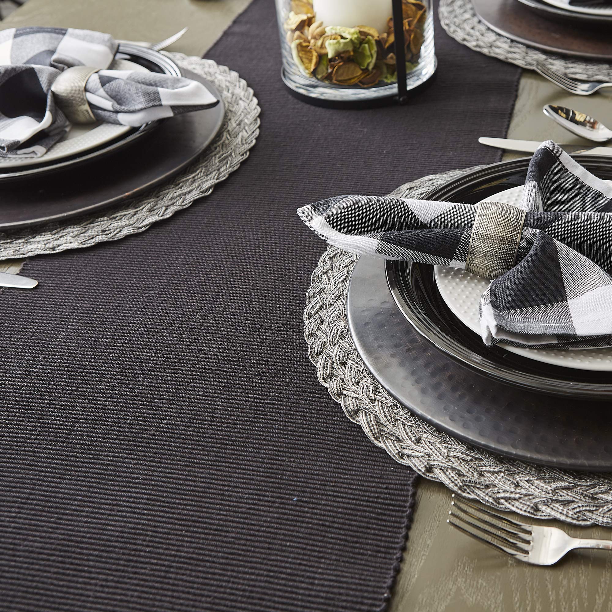 DII Black Ribbed Table Runner 13x72