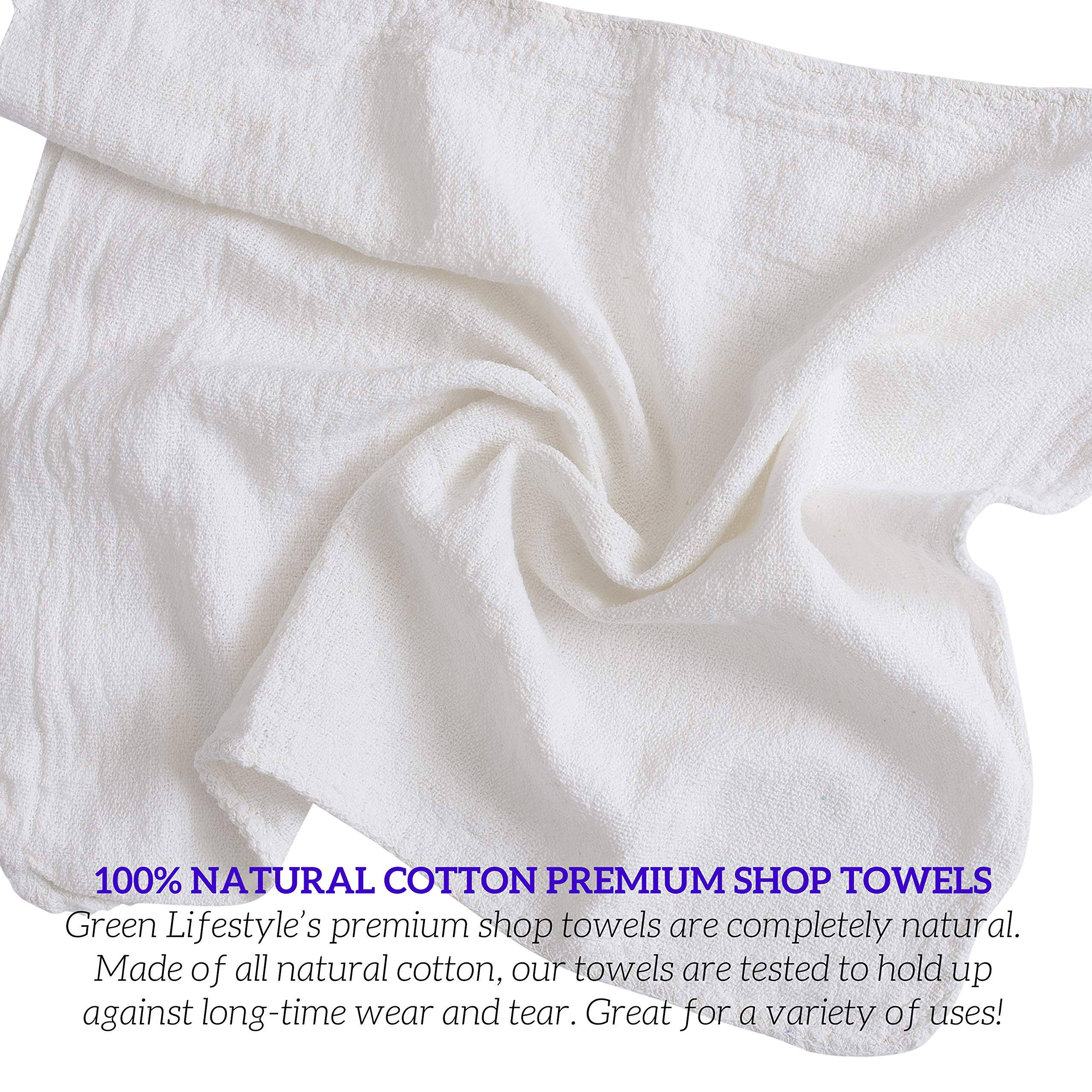 Green Lifestyle White Shop Towels 12X14, 600 Pack, 100% Cotton Super Absorbent & Durable Shop Rags, Reusable Shop Rags Bulk, Mul