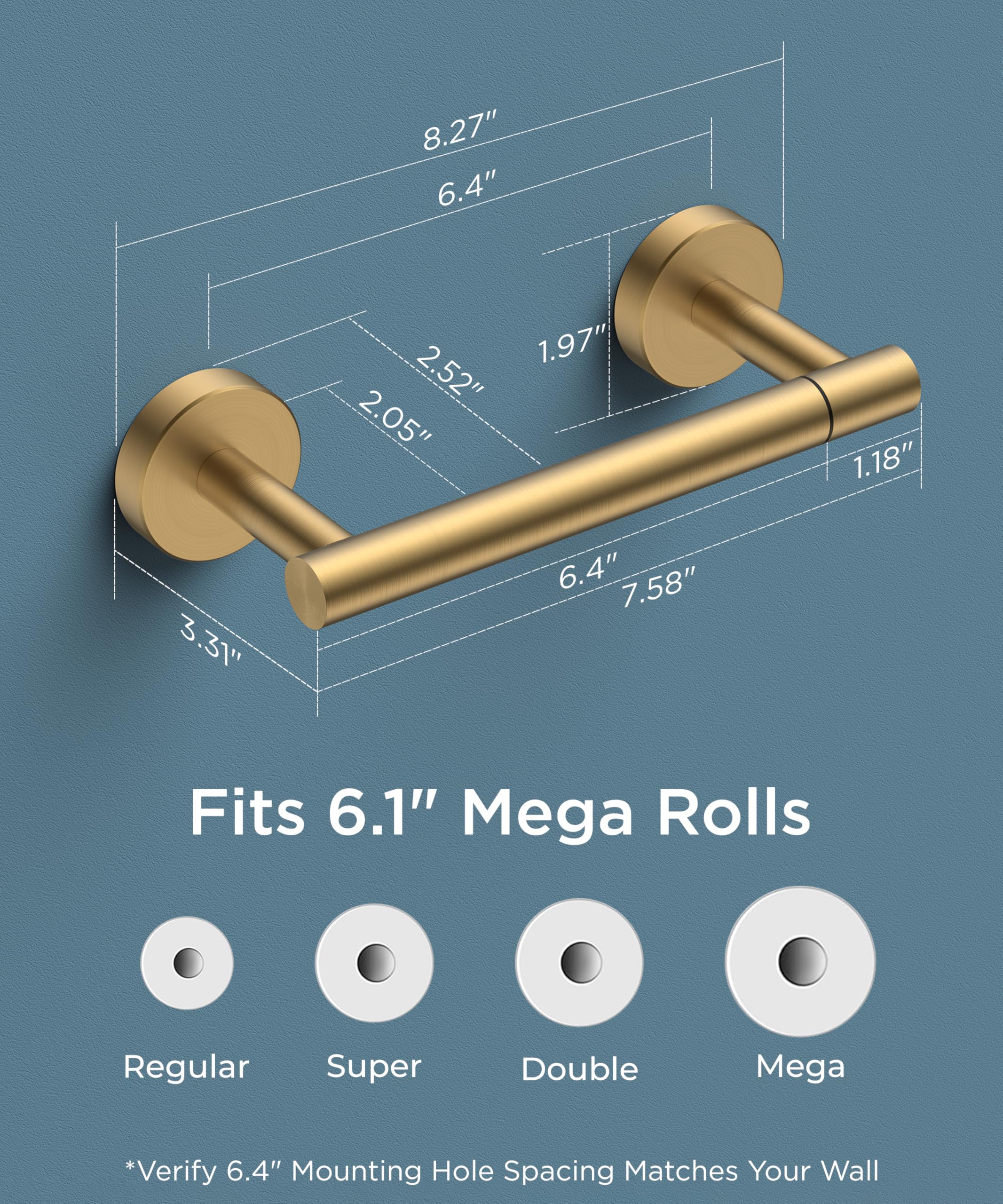 FORIOUS Toilet Paper Holder Suitable for Any Place  Brushed Gold Wall Mounted  Double Post Pivoting Toilet Paper Holder Gold SUS 304 Stainless Steel