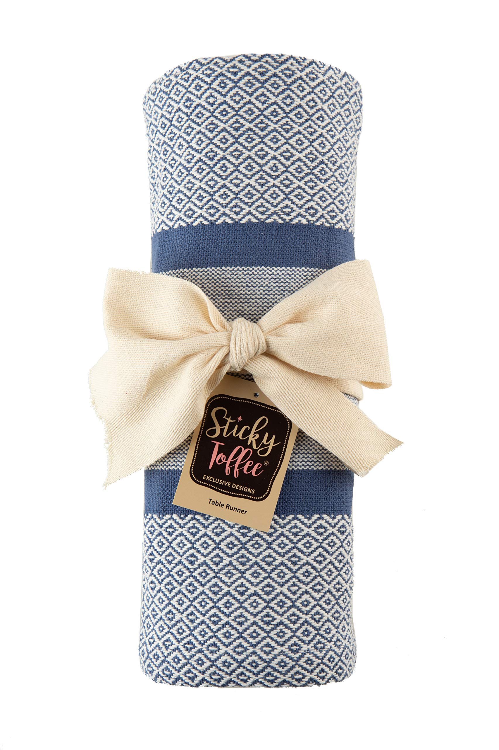 Table Runner Cotton Farmhouse Boho 14x72 in  Table D?cor for Kitchen or Dining  Blue Cloth Woven Striped Table Runners