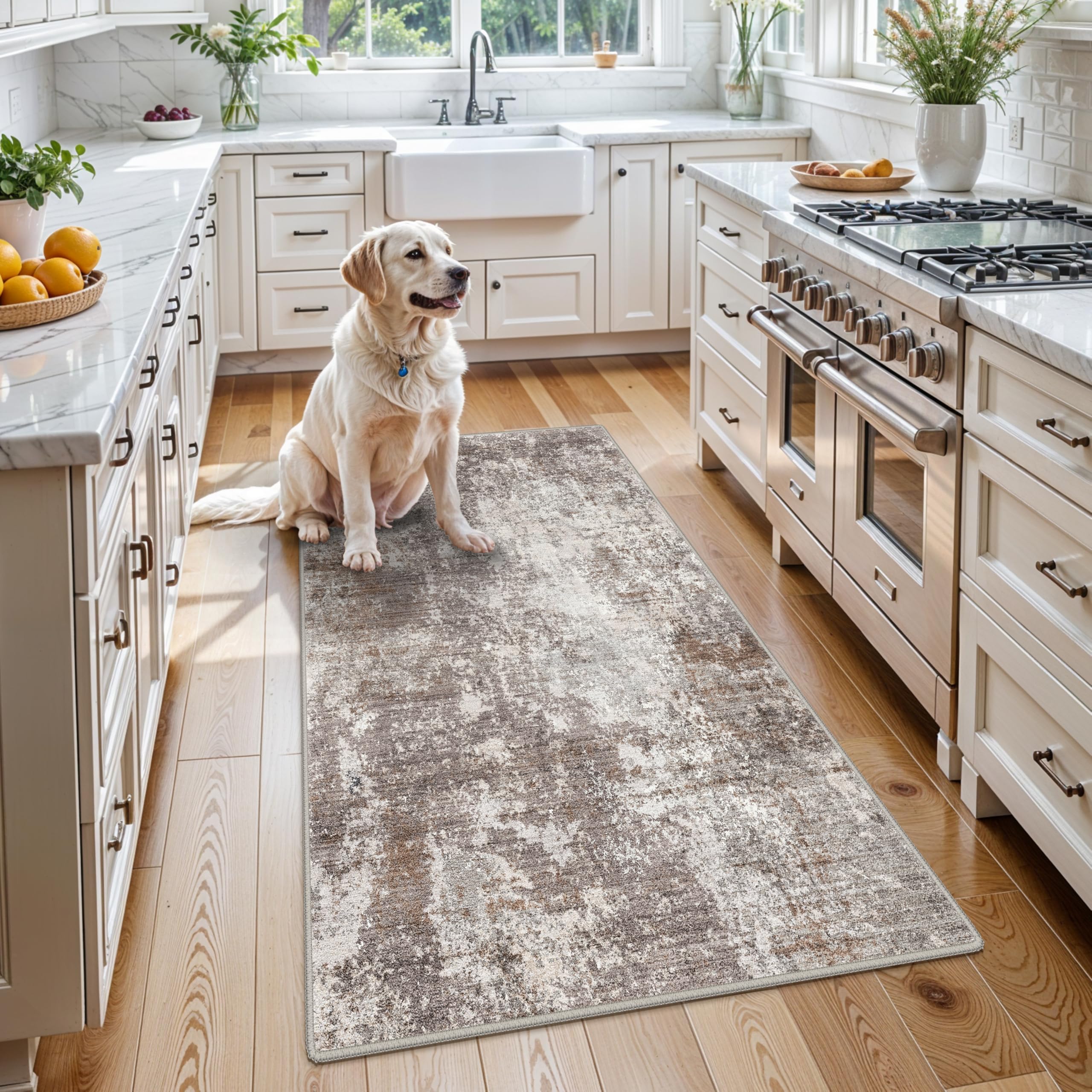 3x5 Washable Entryway Rug - Non-Slip Rubber Backed Small Area Rug for Kitchen, Bedroom, Living Room, Office - Soft Low-Pile Thin