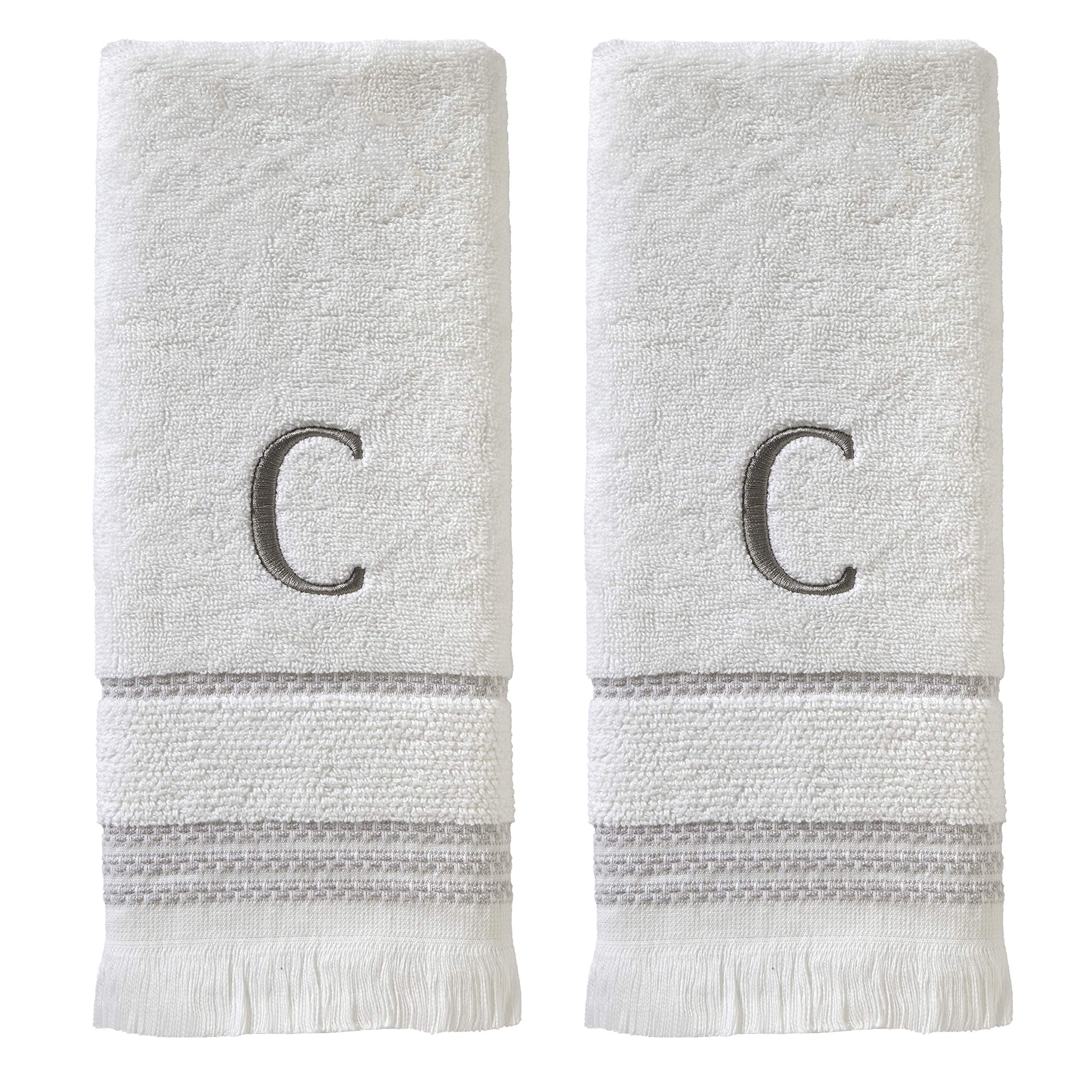 Skl Home Casual Monogram Hand Towel Set, C, 16X26, White 2 Count