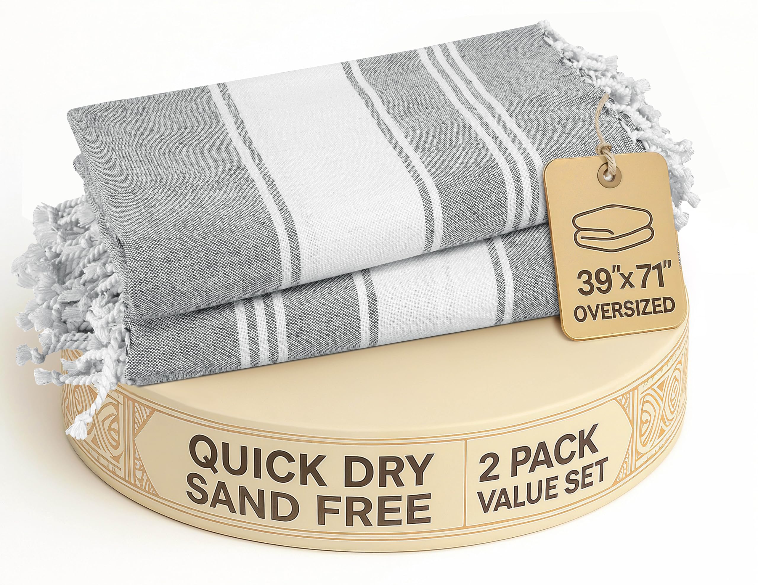 LANE LINEN Beach Towel, 2 Pack Beach Towels Oversized, 39x71, Quick Dry Pool Towels for Adults, Absorbent Sandproof, Lightweight