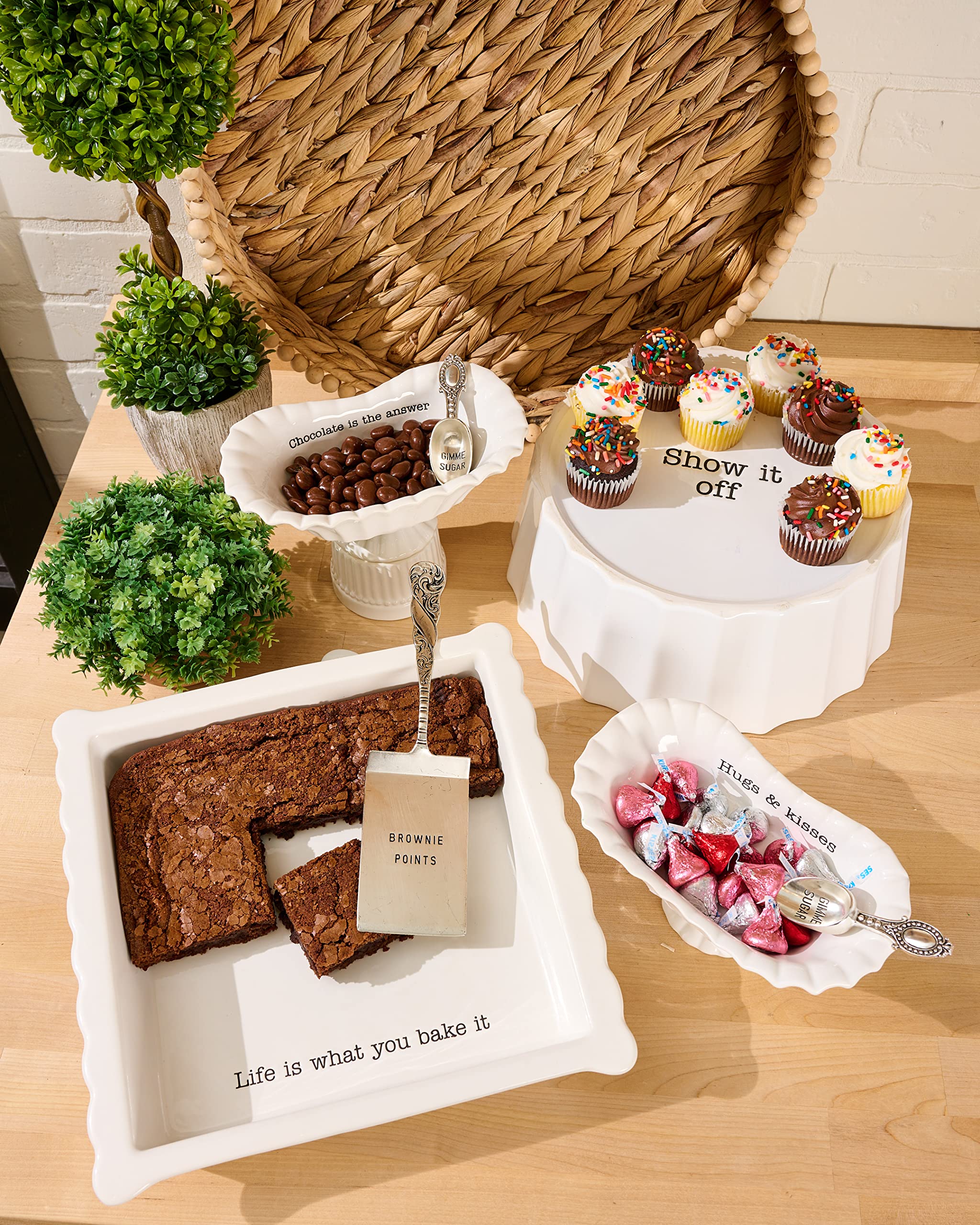 Mud Pie Brownie Baker Set, Ceramic, 3.35H x 13.4L x 13.1W, White, Model 4801003