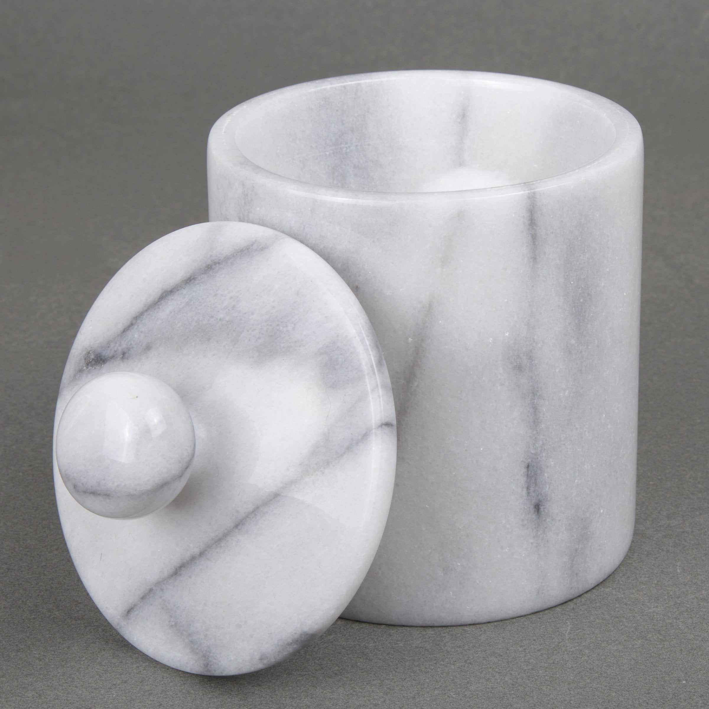 Creative Home White Marble Spa Cotton Ball Holder, 3-5/8'' Diam. X 4-3/4'' H