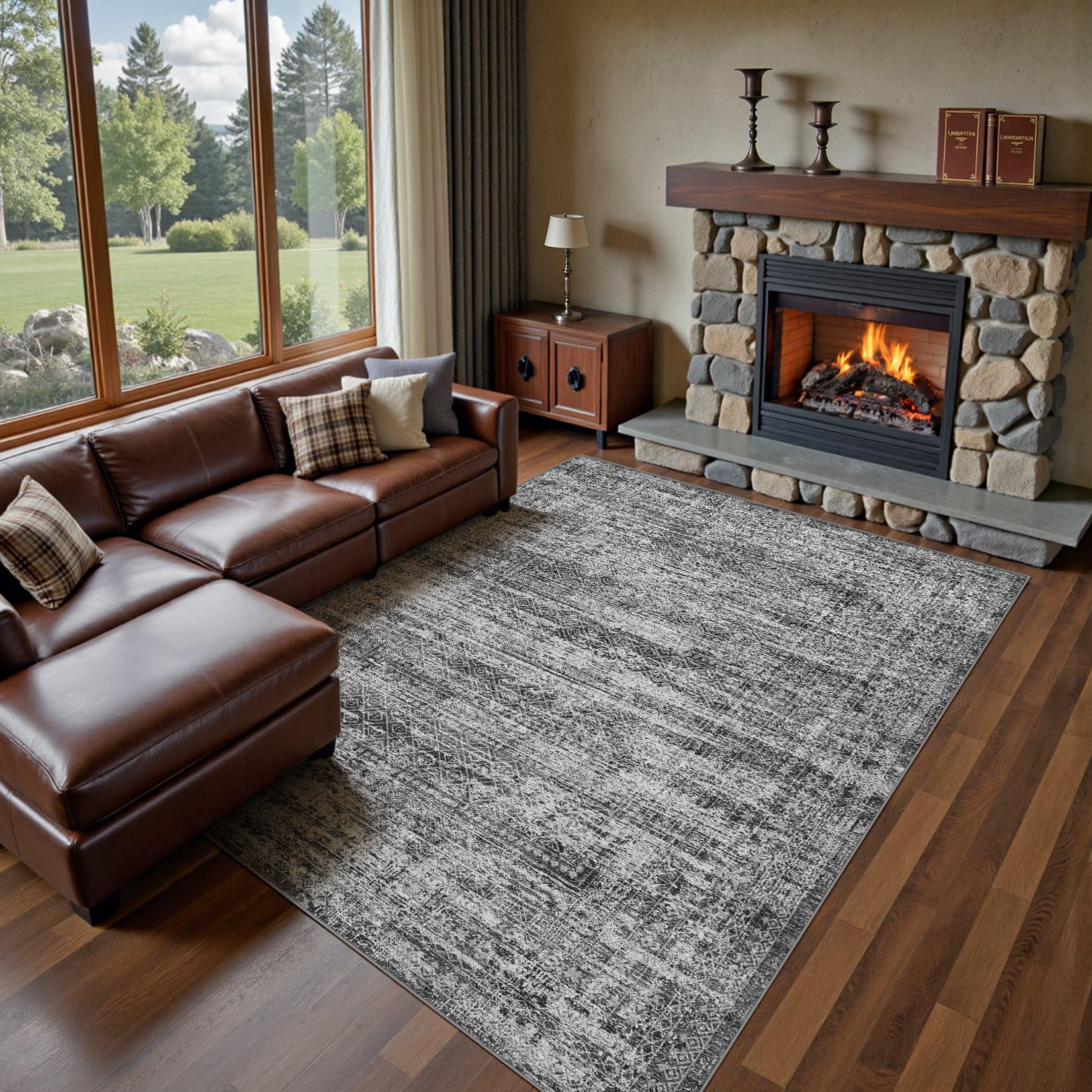 UERMEI 10x14 Area Rug Living Room Rugs - Washable Neutral Modern Abstract Soft Thin Rug Indoor Floor No Slip Rug Carpet for Bedr