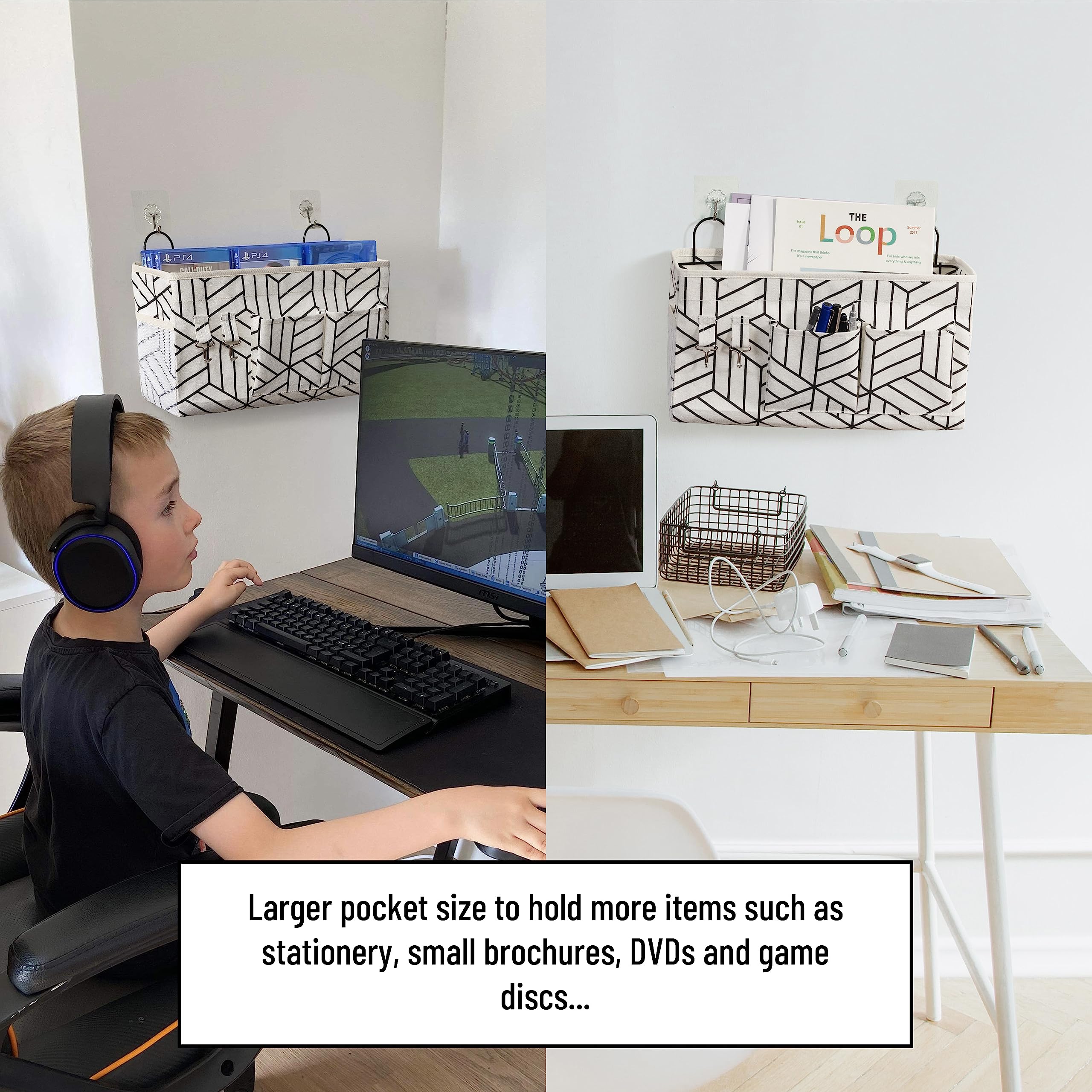 Hzzty Brny 2Pcs Large Wall Hanging Storage Bag, Door Closet Linen Fabric Pockets Organizer, Waterproof For Living Room Bedroom B
