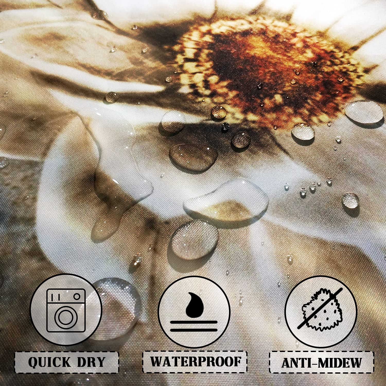 Miffrank Rustic Shower Curtain Set Grey Floral Fabric Bath Curtain 6 Hooks Butterfly Daisy American Country Farm Style 36