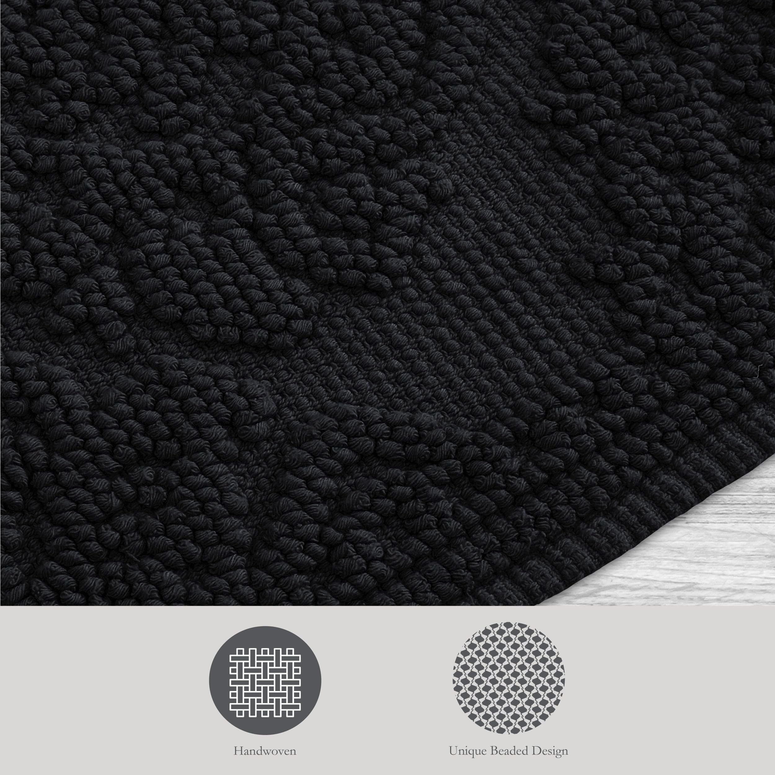 Jean Pierre - Ricardo Bath Mat, Woven Fringe Bathroom Rugs, 100% Cotton, Premium Bathroom Decor - Measures 27'' X 52'' - Black