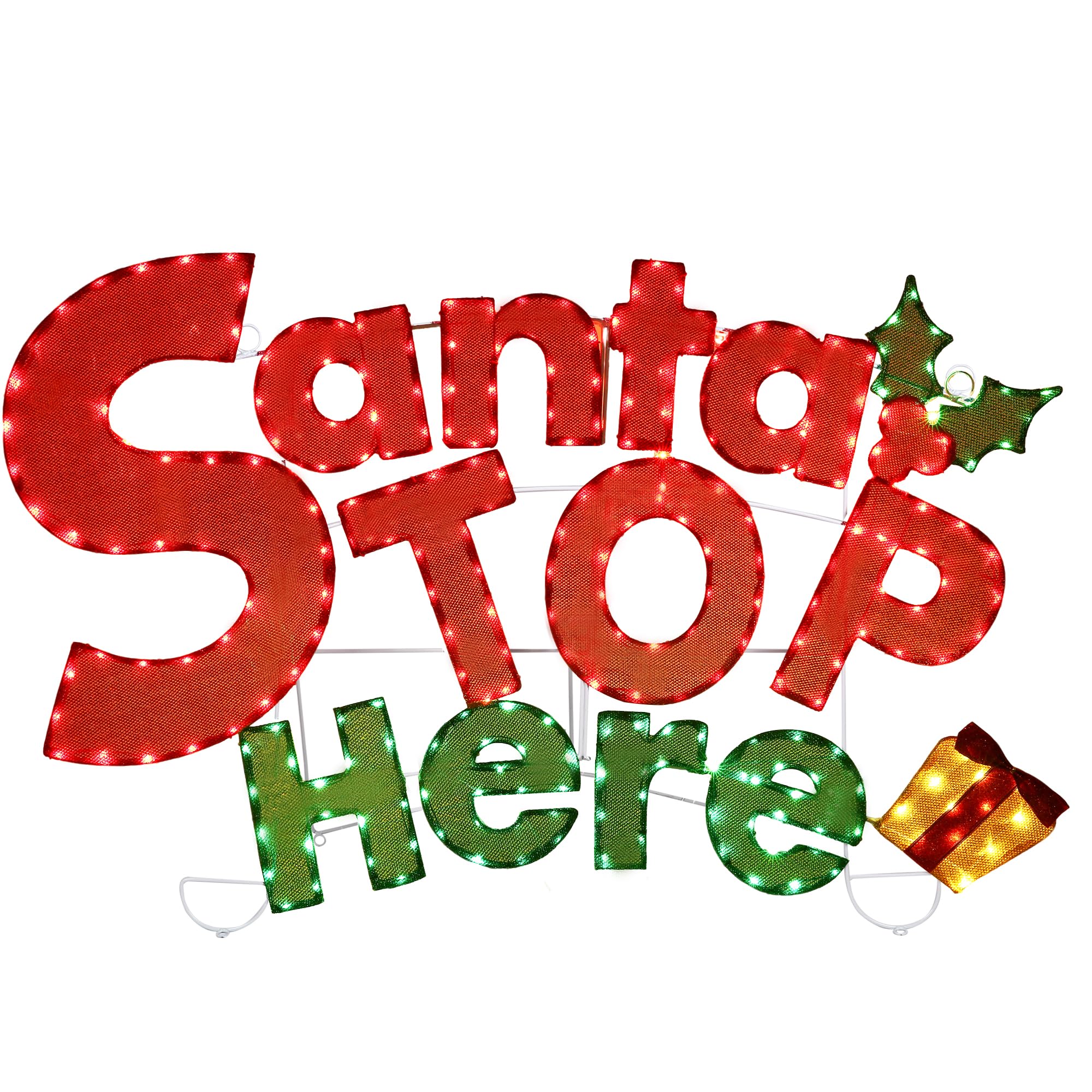 47  L Large Lighted Santa Christmas Decorations Outdoor Christmas Decorations  Santa Stop Here  Sign Plug-in Outodoor Holiday De