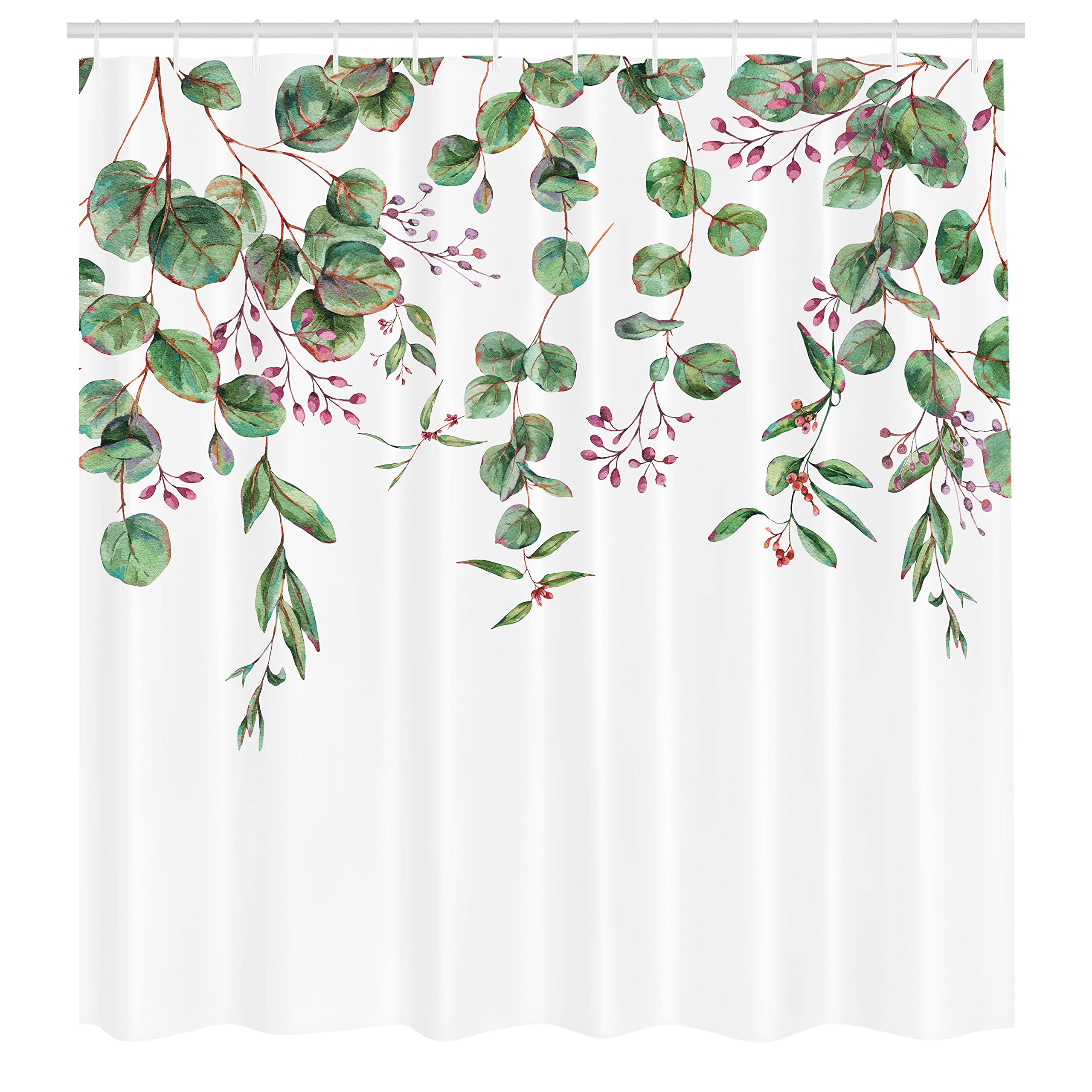 Ambesonne Eucalyptus Shower Curtain, Leaves And Romantic Vintage Watercolor Branches Bloom Top Plant Art, Cloth Fabric Bathroom