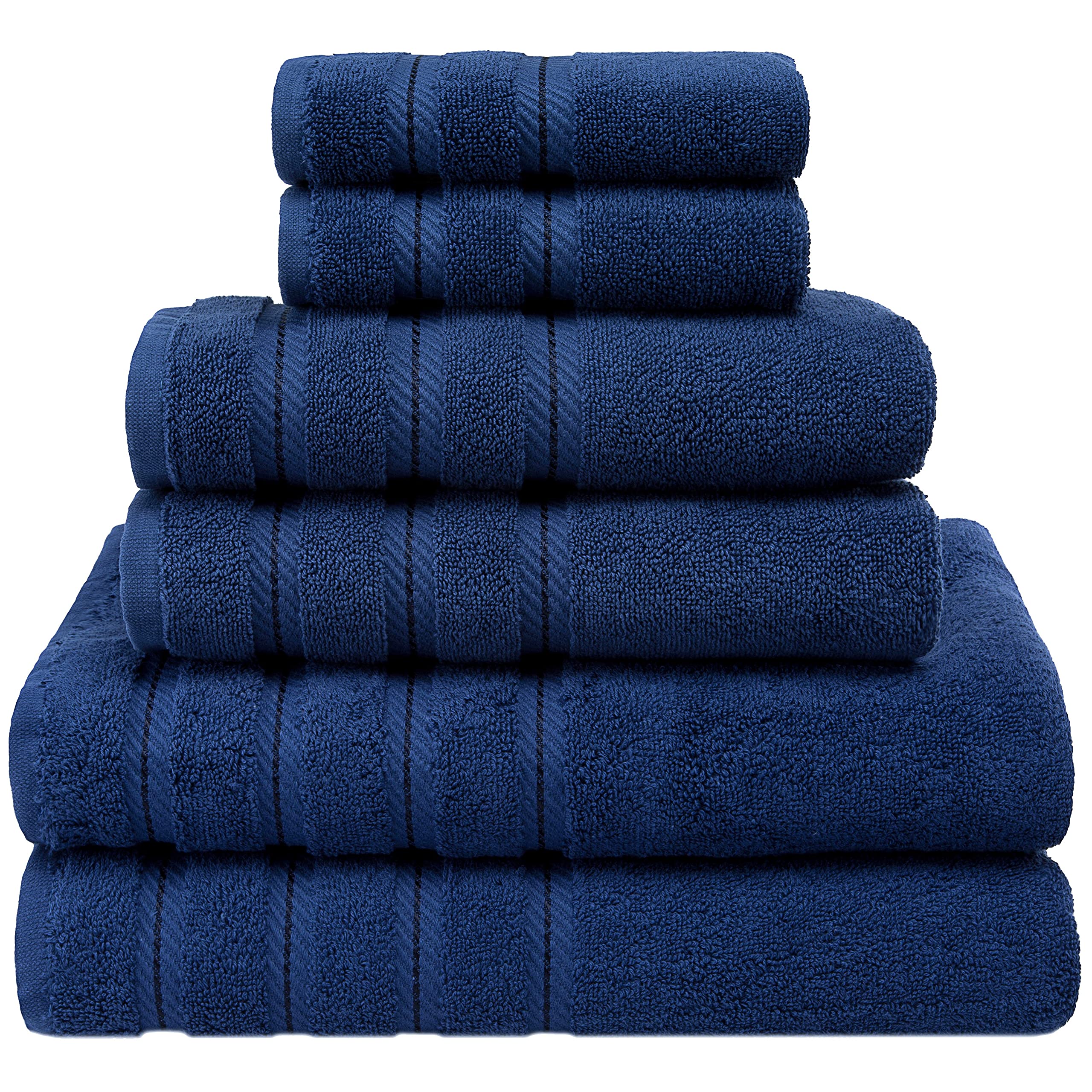 American Soft Linen 100% Carde Cotton 6 Piece Towel Set, 590 GSM Heavy Weight Soft Absorbent Turkish Towels for Bathroom, Royal 