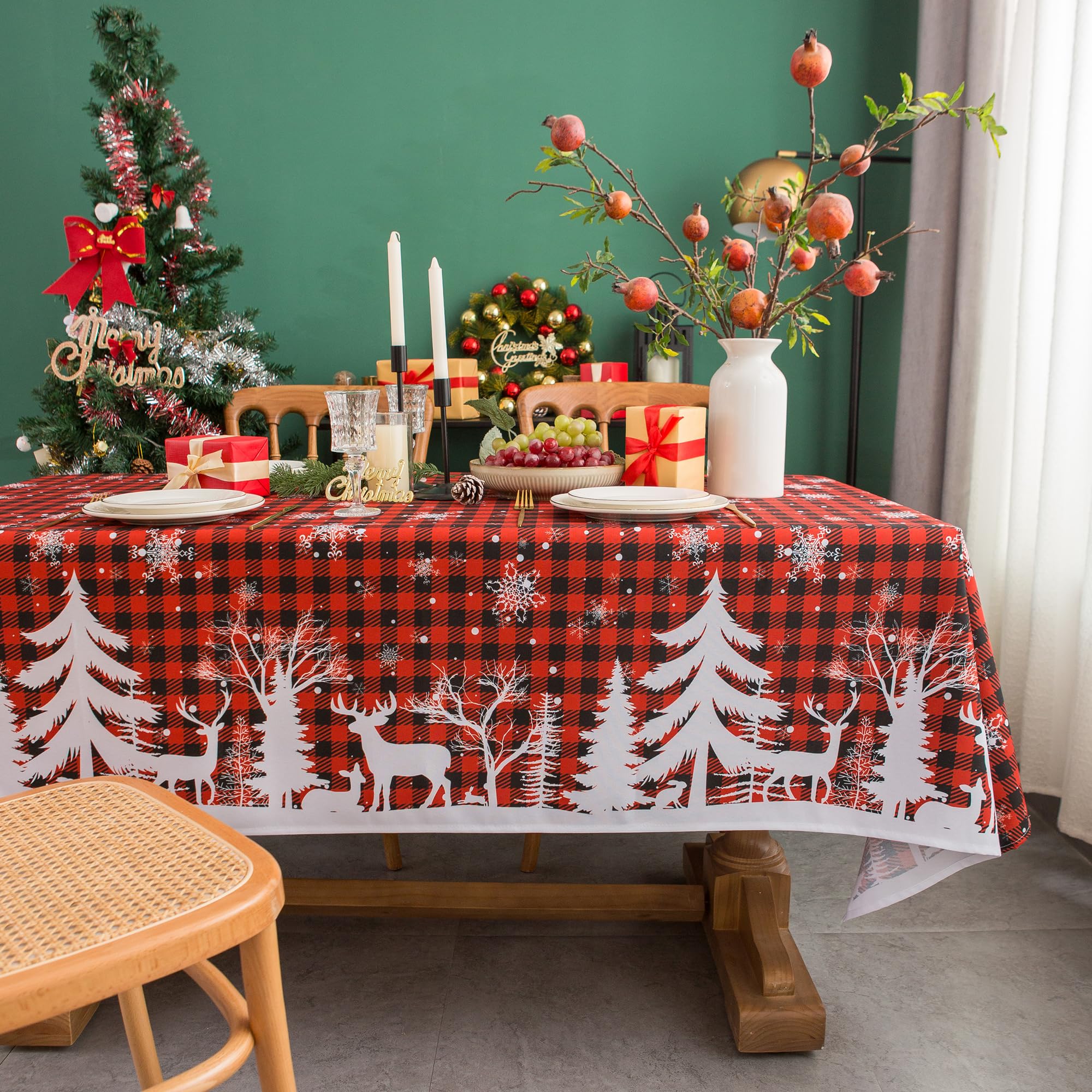 EHouseHome Indoor Outdoor Tablecloth Water Resistant Spill Proof Fabric Table Cover 60x120Inch Rectangle,Christmas Deer