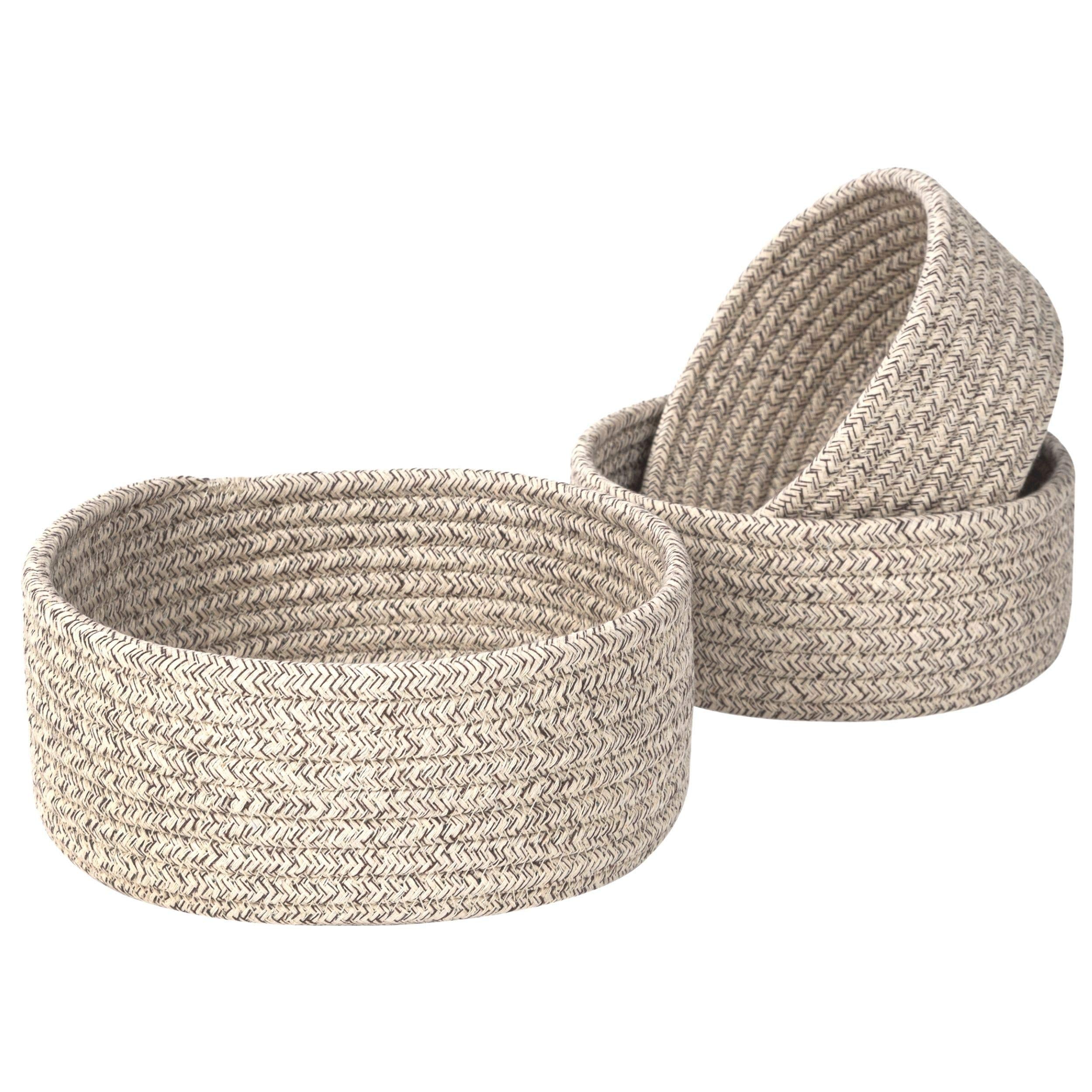 Mintwood Design Set Of 3 Cotton Rope Nesting Bowls, Small Catch All Basket, Cute Closet Baskets And Bins For Shelves, Mini Table
