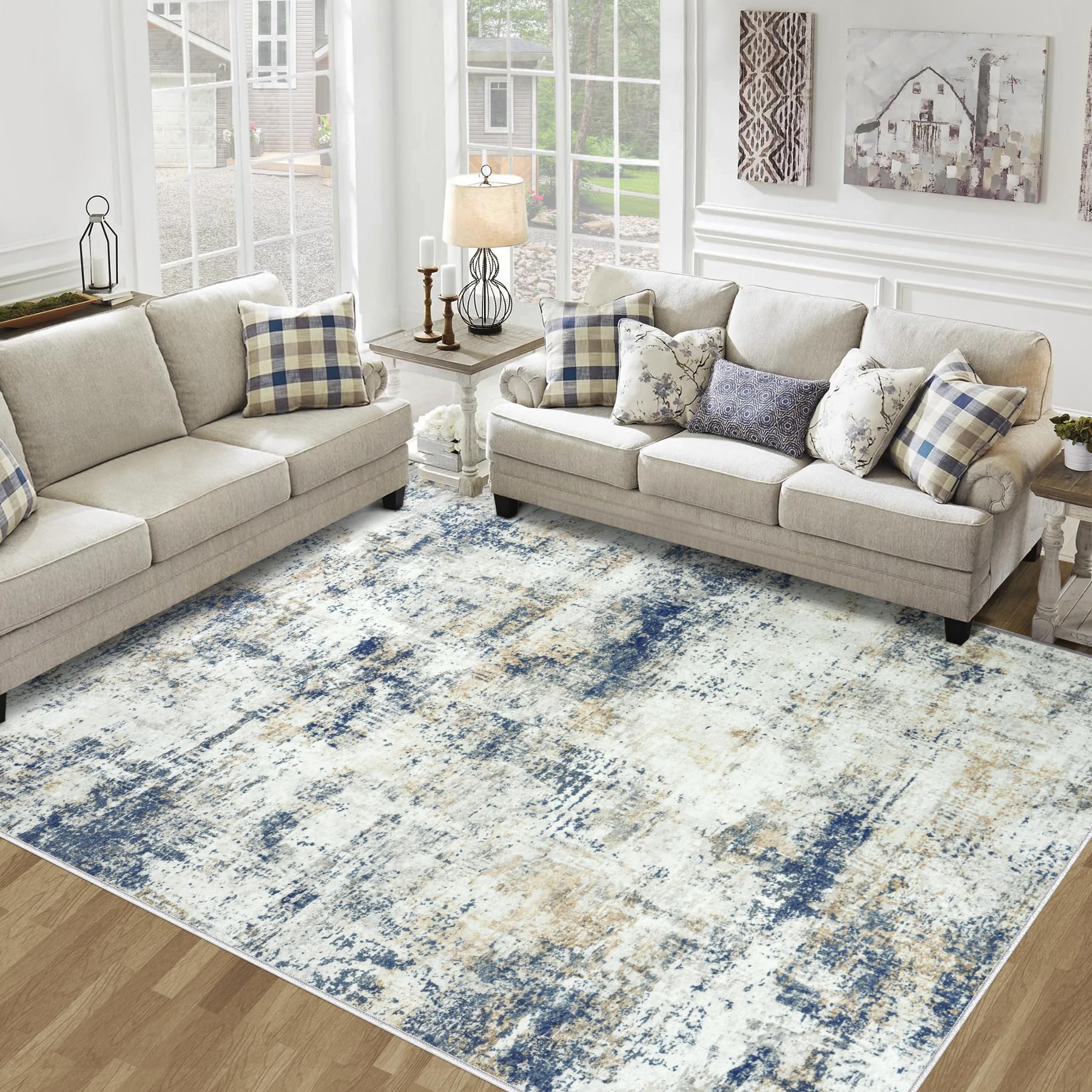 9x12 Area Rugs Living Room Rugs: Large Washable Rug with Anti-Slip Backing Non-Shedding Stain-Resistant Soft Abstract Carpet for