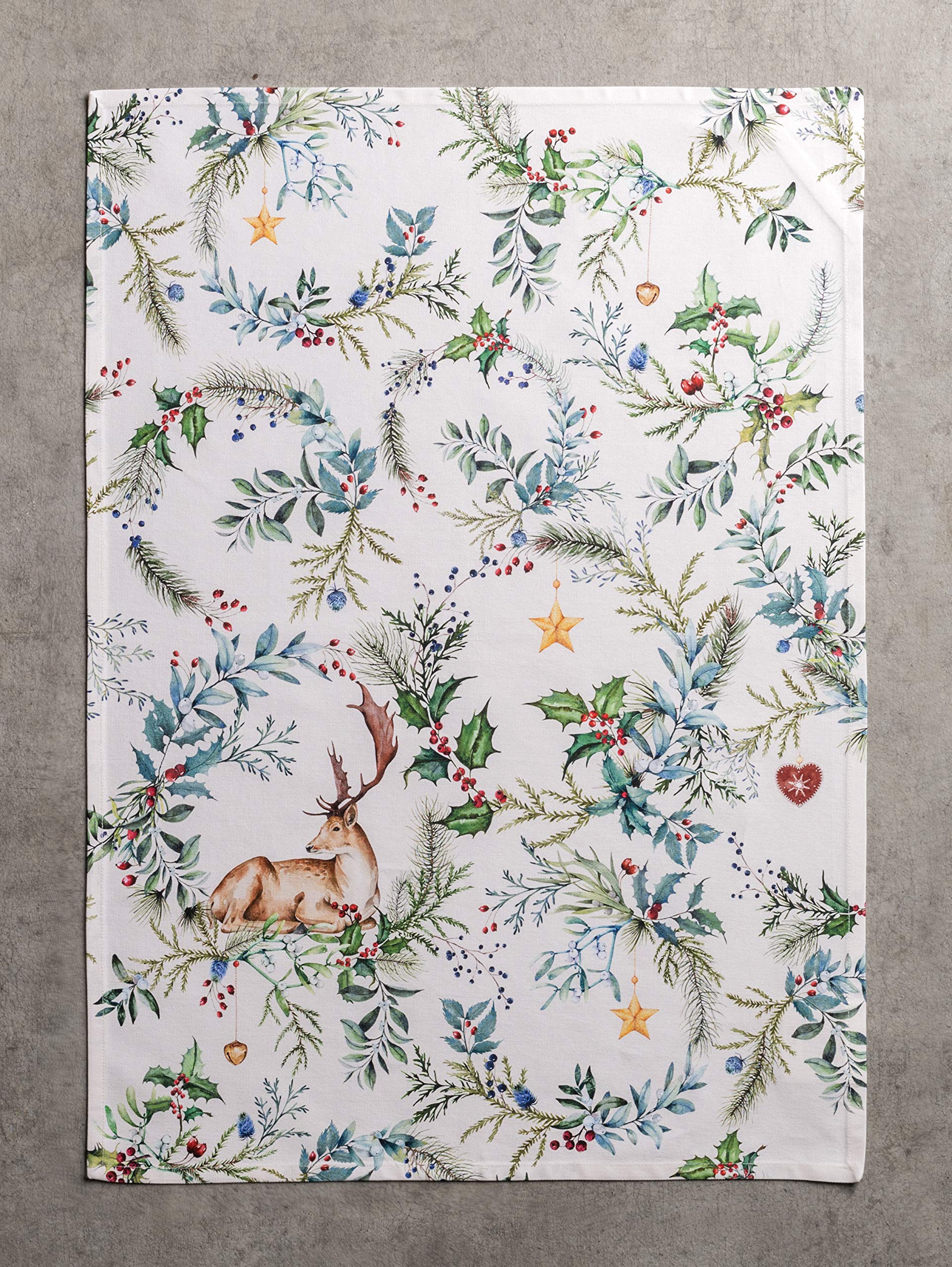 Maison D' Hermine Holly Time 100% Cotton Set Of 3 Multi-Purpose Kitchen Towel Soft Absorbent Dish Towels Tea Towels Bar Towels (