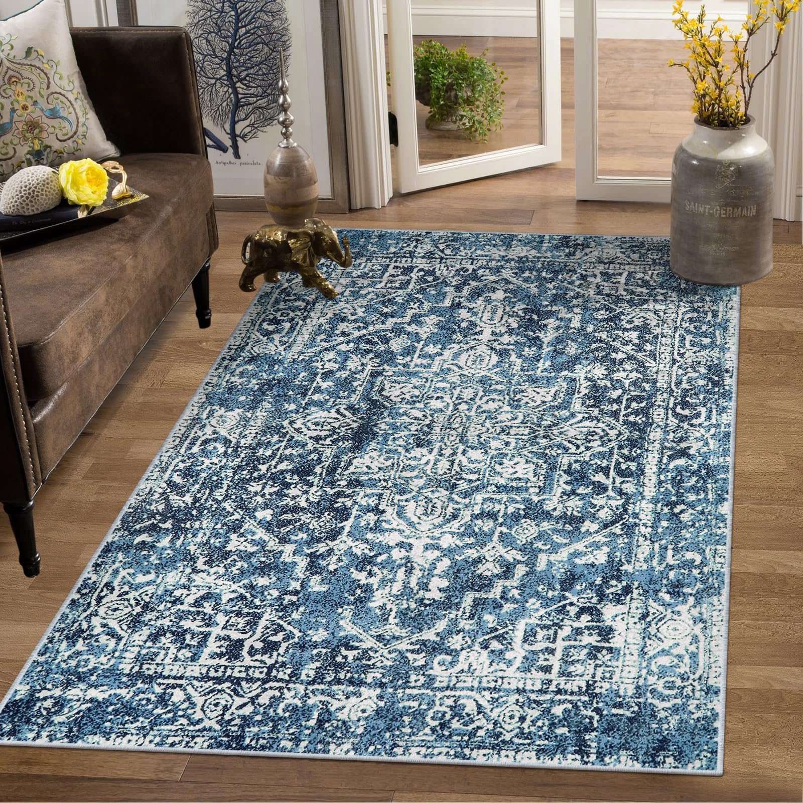 Morebes Vintage 4x6 Rug,Washable Kitchen Rug Non Slip,Soft Area Rug Medallion Entryway Rug Bathroom Mat,Indoor Accent Floor Chai