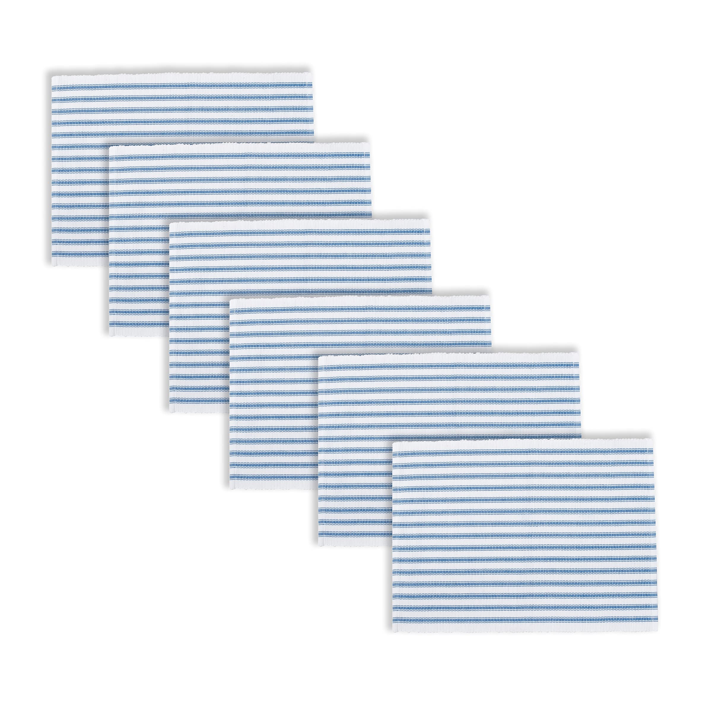 C&F Home Ticking Stripe Cornflower Cotton Reversible Machine Washable Placemat Set Of 6 Rectangular Placemat Set Of 6 Blue