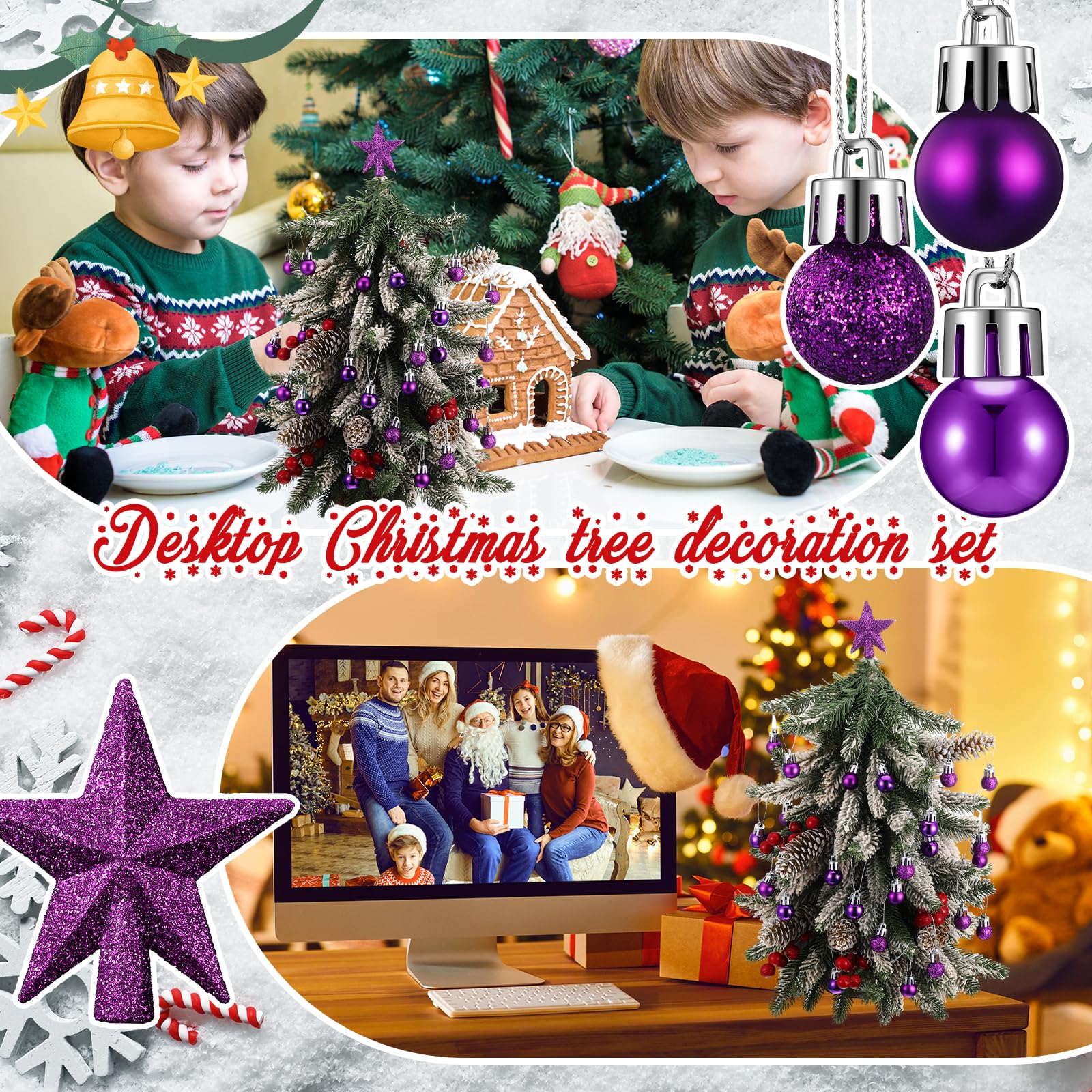 RoundFunny 25 Pcs Mini Christmas Balls Ornaments Set 0.79 Inch Christmas Day Ball Topper Star Tree Hanging Ornaments for Party D