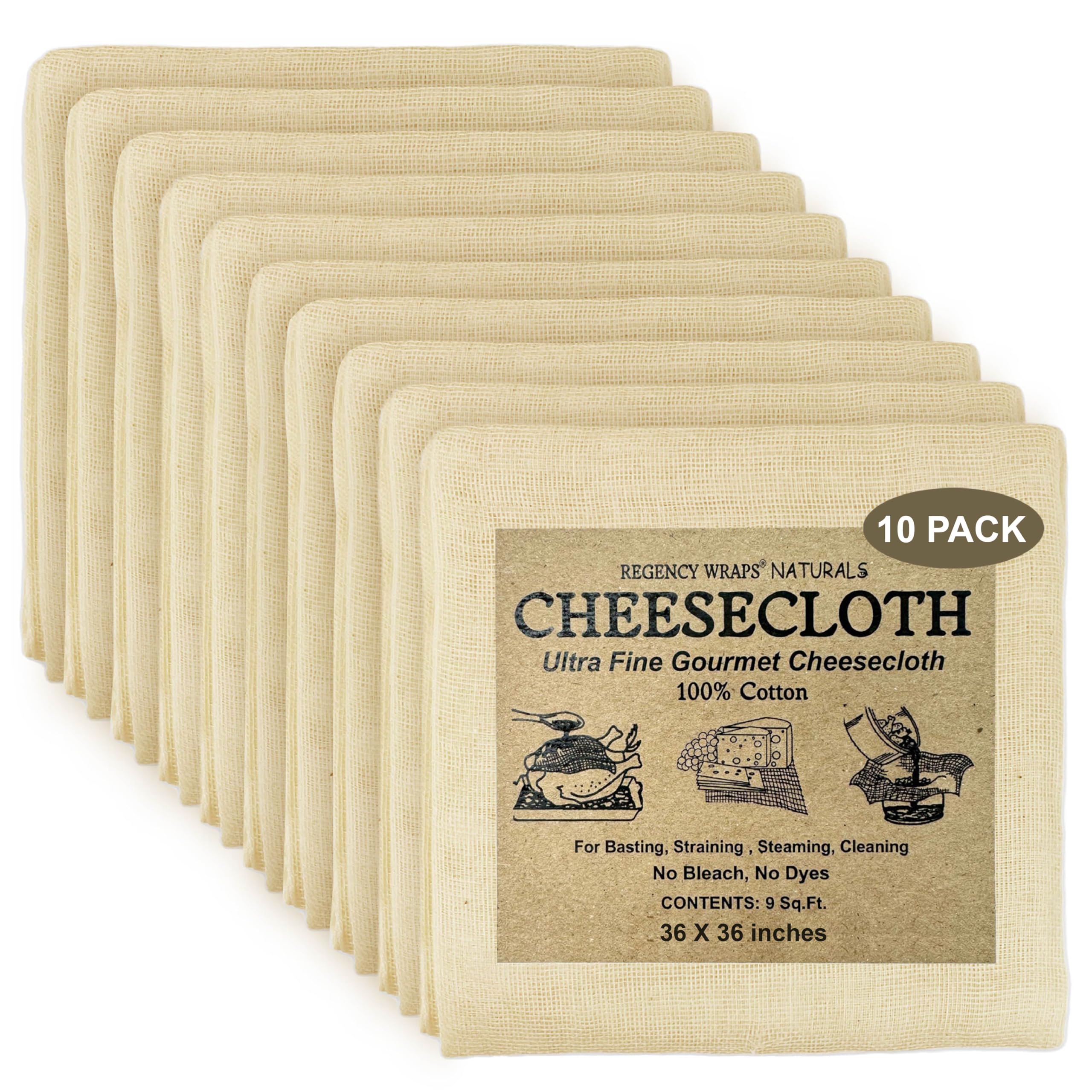 Regency Wraps 100% Cotton Ultra Fine Natural Cheesecloth, 36 Sq Ft,Food Grade For Basting Turkey, Canning, Straining, Cheesemaki
