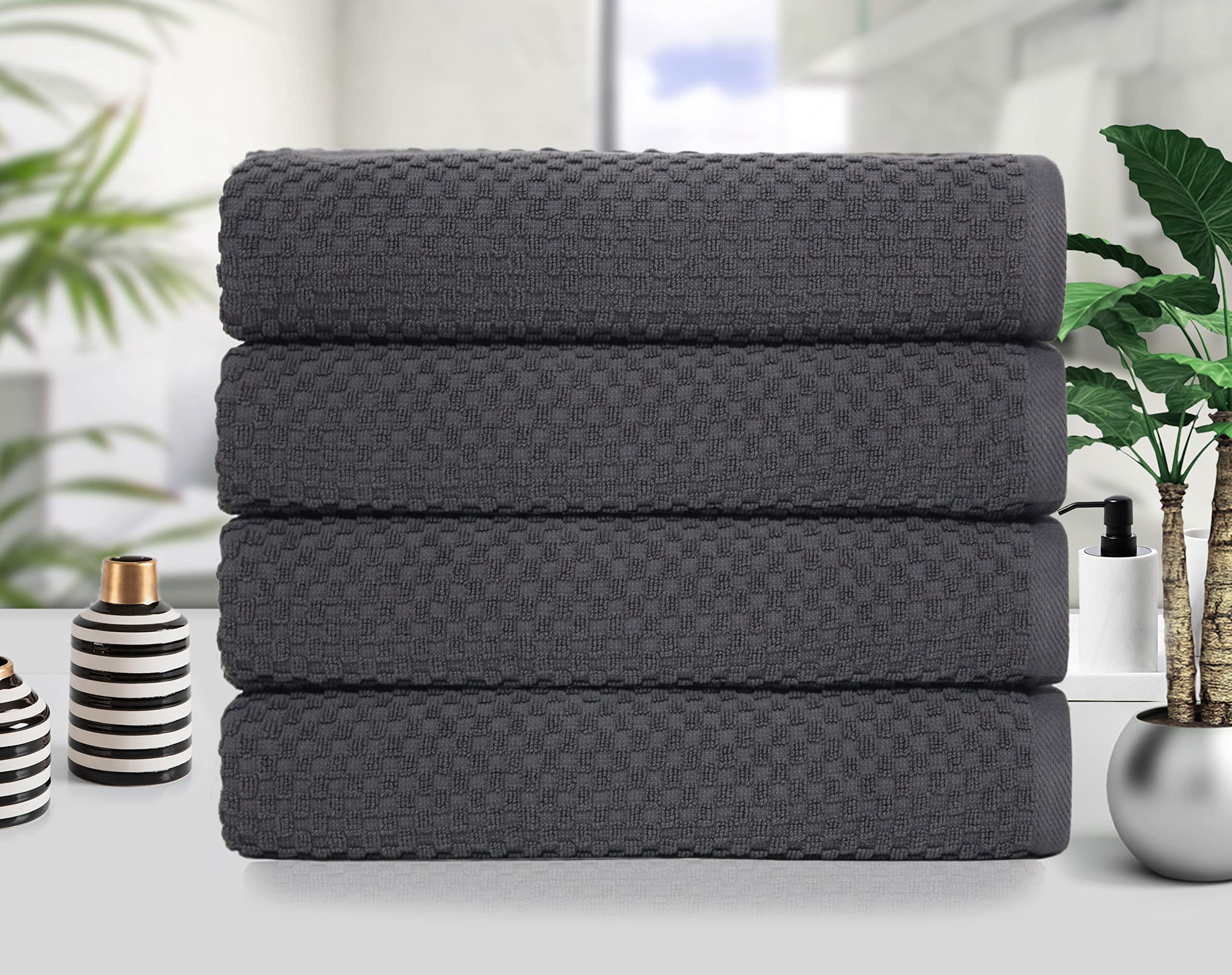 COTTON CRAFT Waffle Bath Towel - Set of 4 Luxury Euro Spa Waffle Weave Towels - 100% Ringspun Cotton Bath Towel - Absorbent Quick Dry Bath Towel Set - Oversized 30 inch x 56 inch - Grey