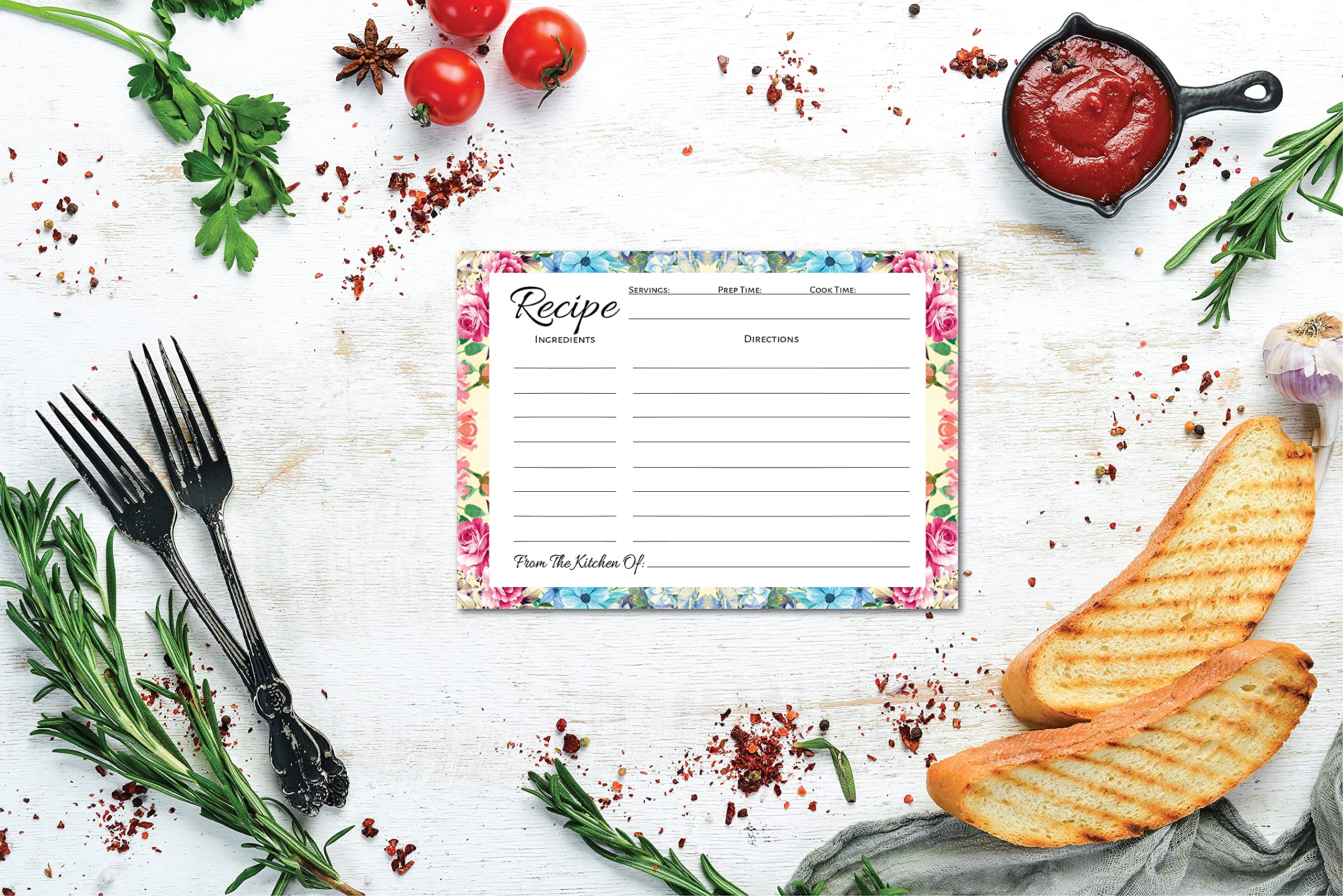 Pioneer Woman Style Floral Recipe Cards (50 Pcs) Flower Recipe Cards, Floral Index Cards, Blank Back Recipe Notecards, Perfect F