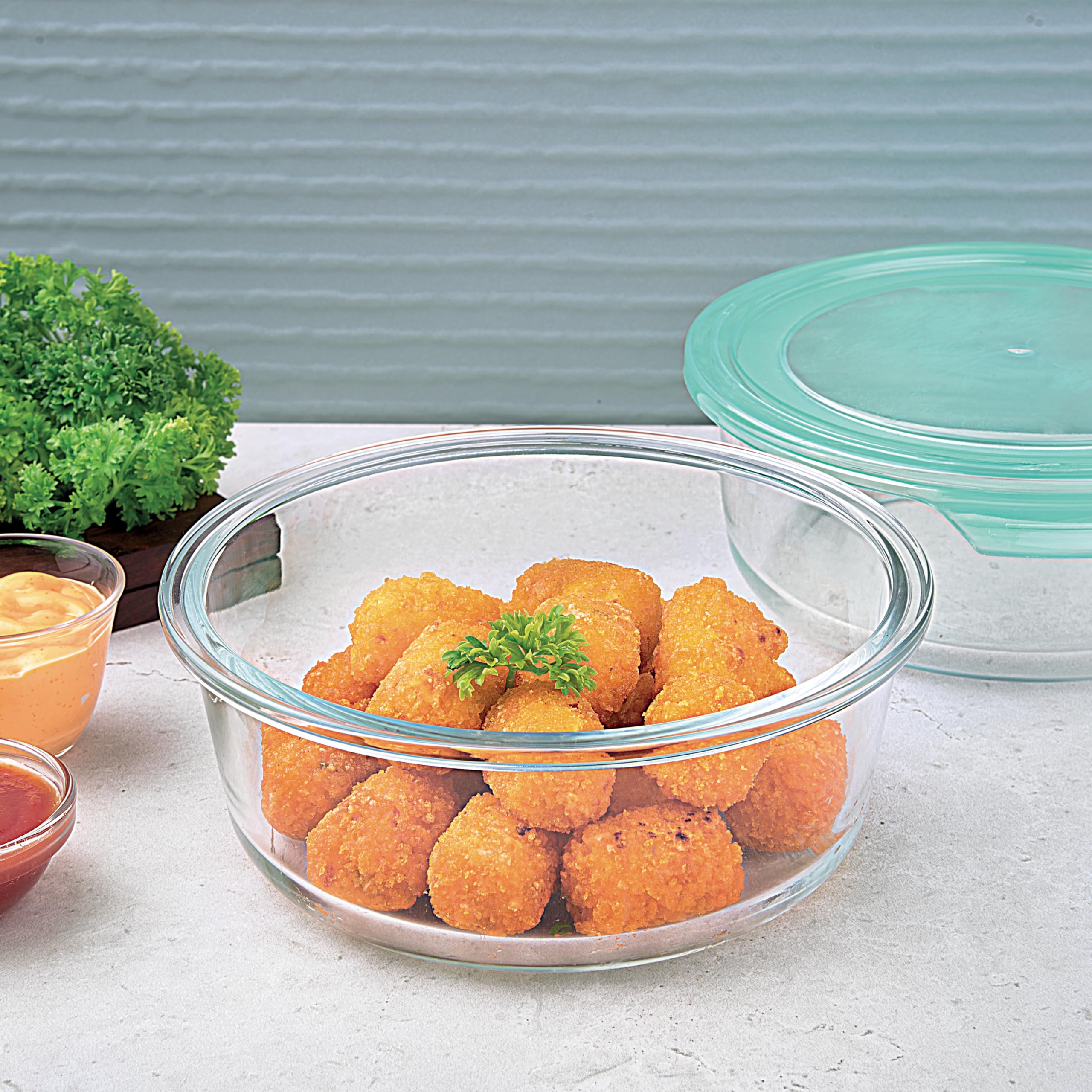 La Opala Cook Serve Store 100% Borosilicate Glass Storage Container | Simply Store With Lid | Round 950 Ml | Microwave & Oven Pr