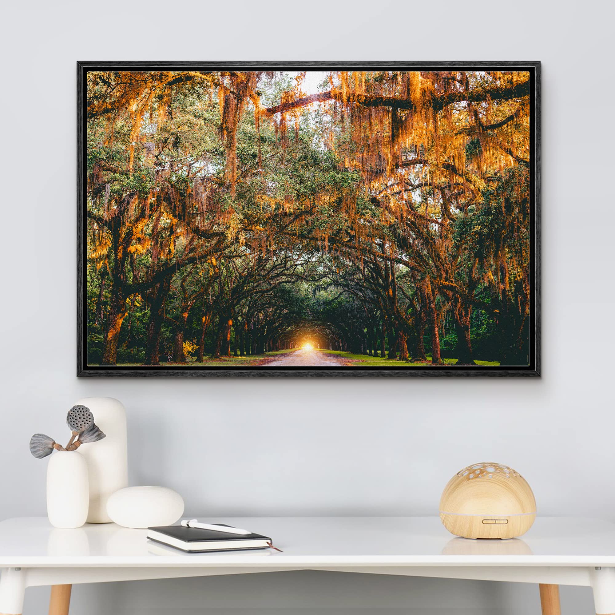 wall26 Framed Canvas Print Wall Art Autumn Fall Orange Hanging Tree Canopy Nature Wilderness Photography Realism Rustic Scenic Landscape Colorful for Living Room  Bedroom  Office - 16''x24'' BLACK