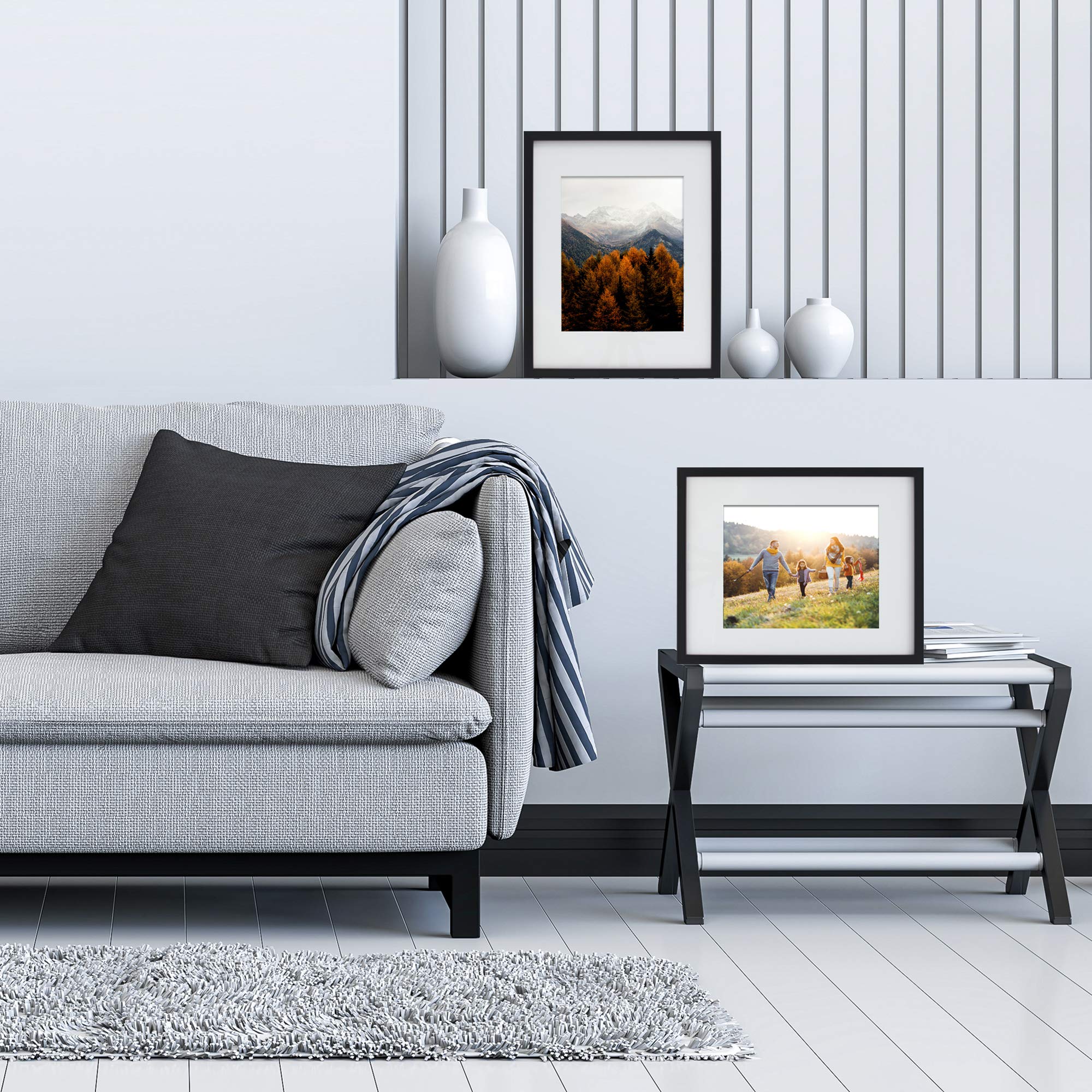 Mimosa Moments Gallery Picture Frame Wall With Art Prints And Paper Matt, Good For Two 8X10 Photos (Black, Set Of 2-8X10'')
