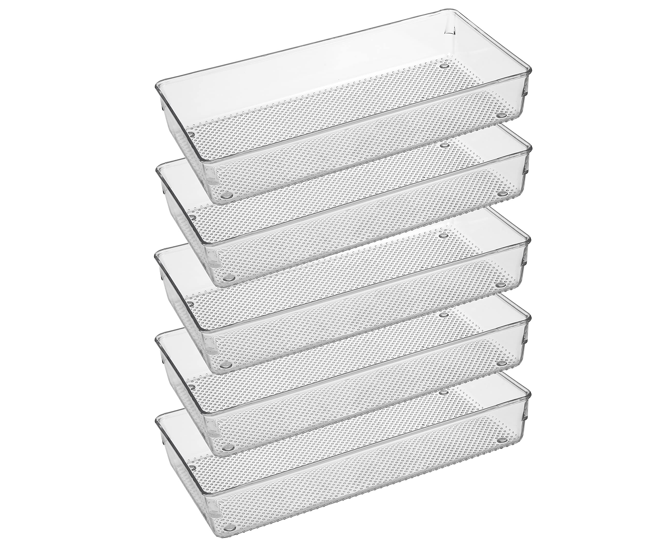 Ihomecooker 5 Pack Clear Plastic Drawer Organizer Tray Cutlery Utensil Makeups Drawer Silverware Organizers 12'' X 6''